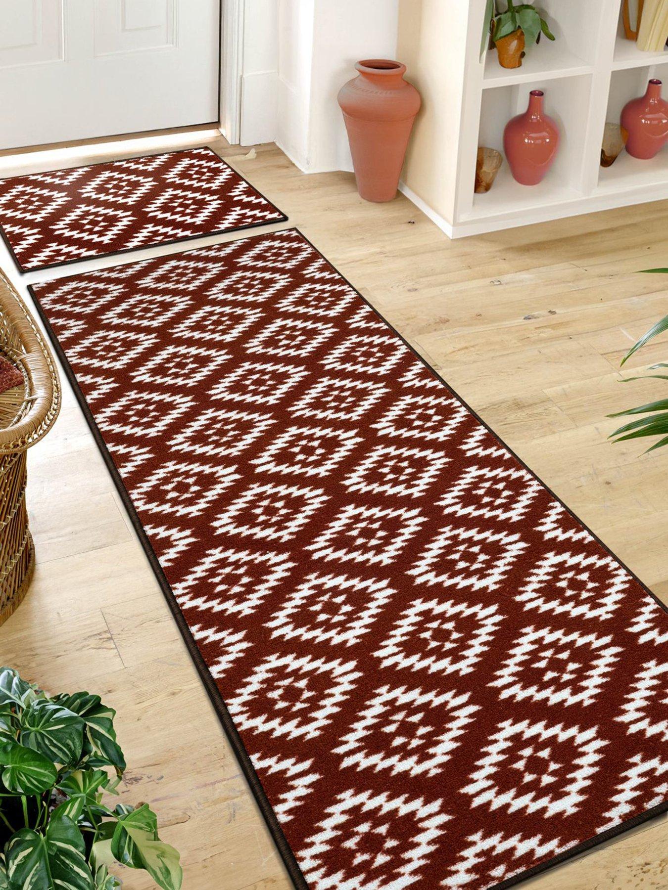 Aztec Terracotta Diamond Runner & Doormat Set