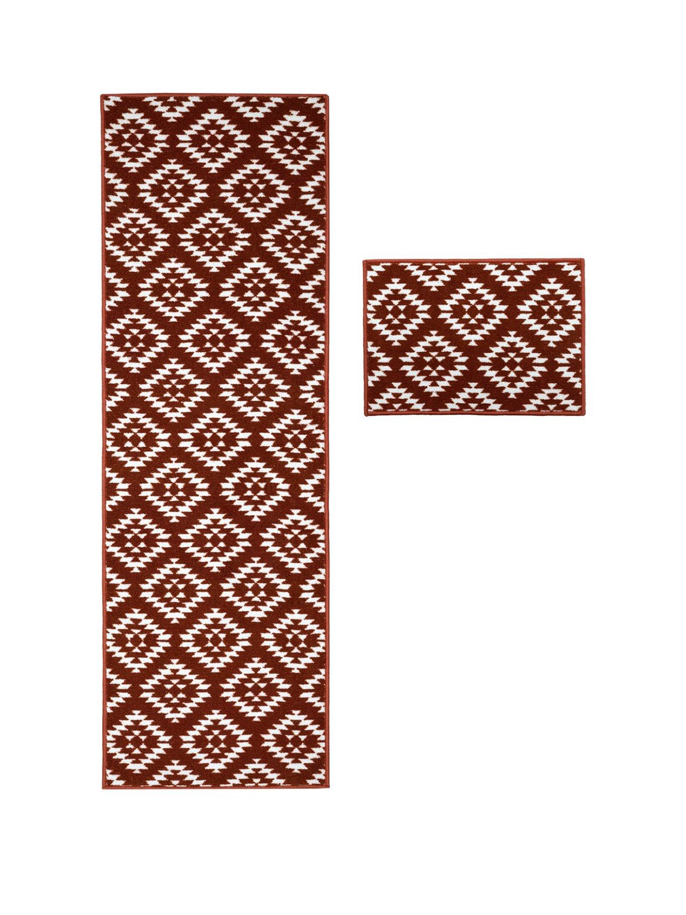 Image 2 of 4 of Aztec Terracotta Diamond Runner & Doormat Set