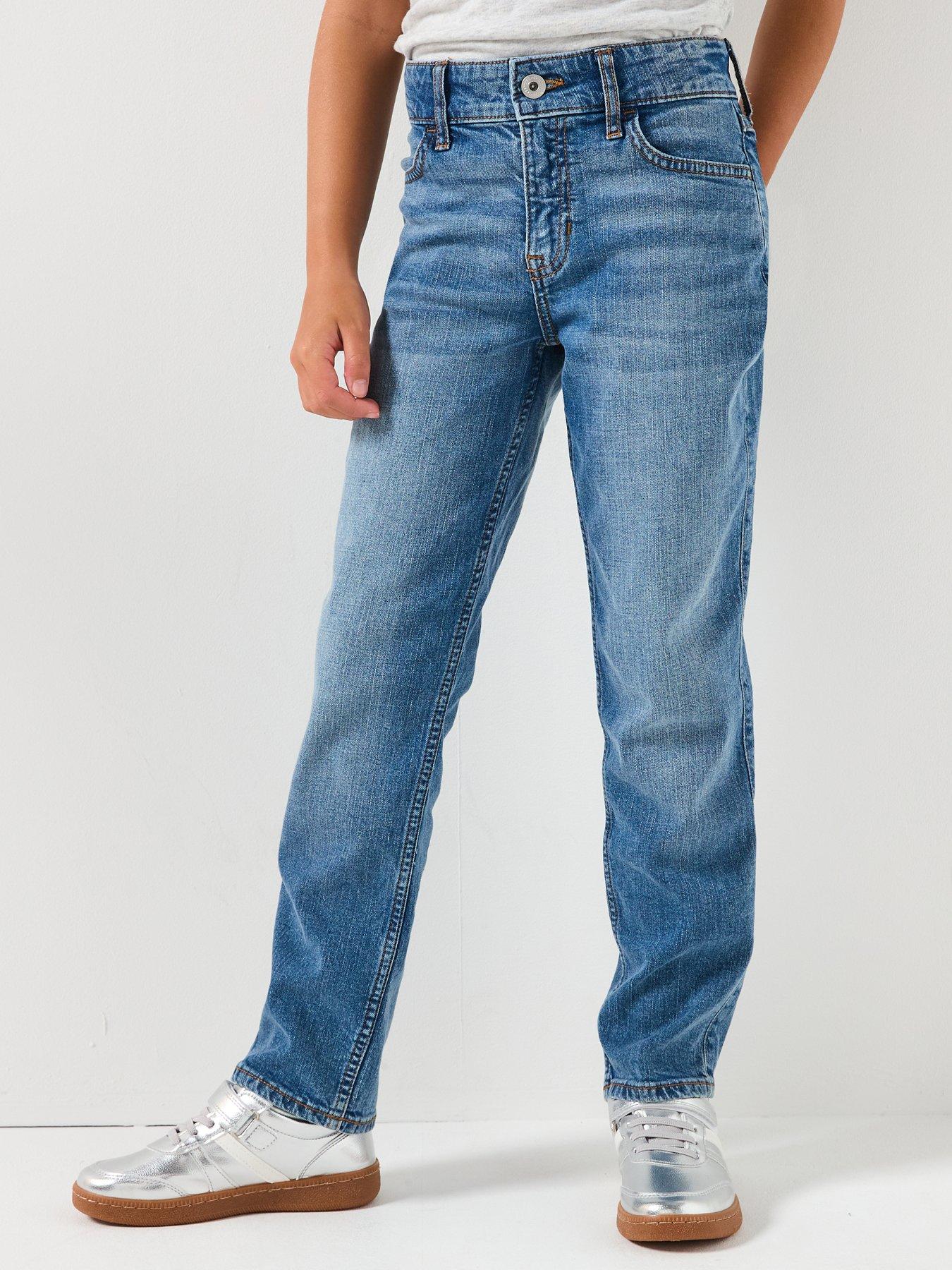 Image 1 of 6 of Abercrombie & Fitch Girls High Rise 90s Straight Jeans - Blue