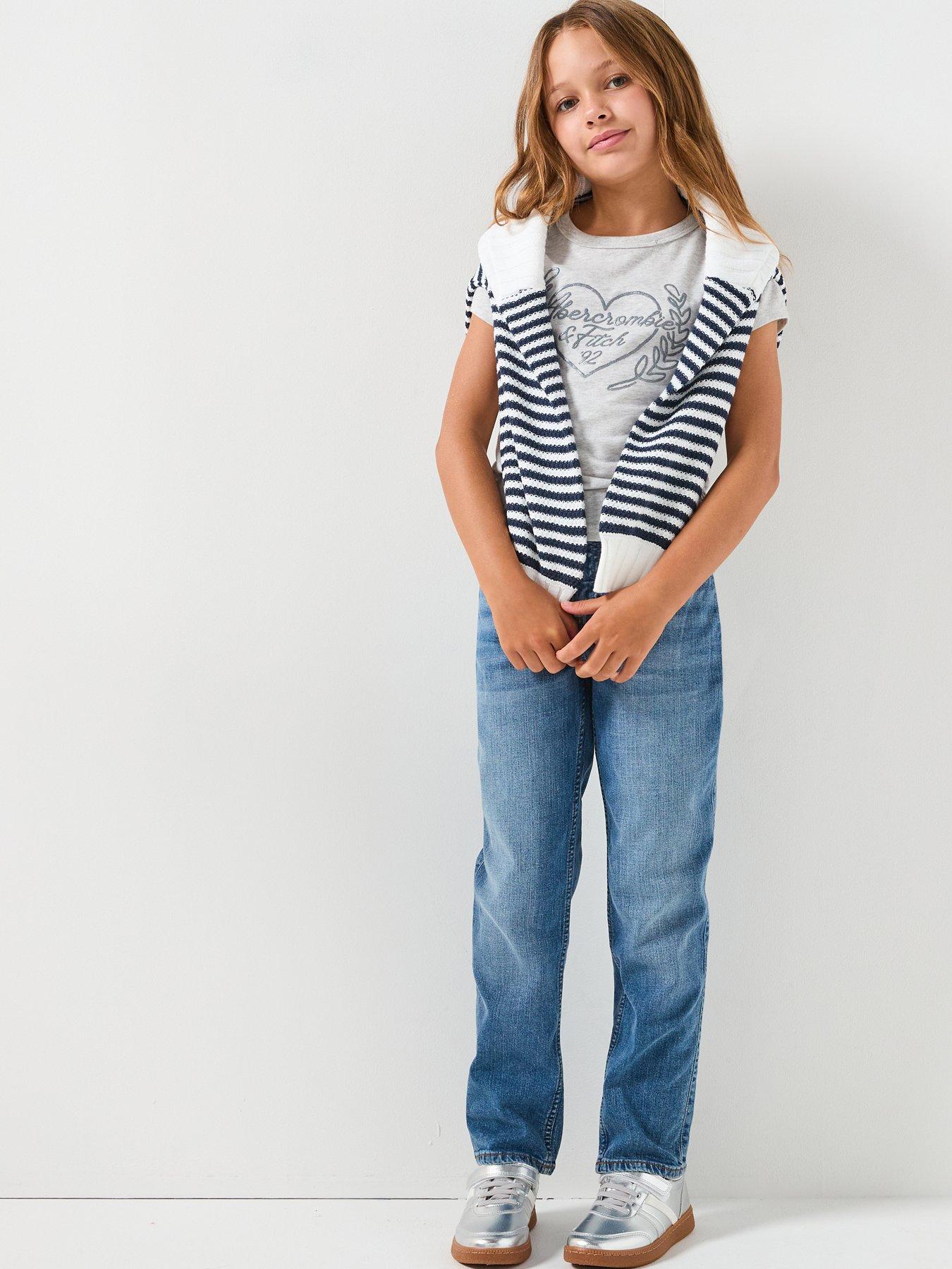 Image 3 of 6 of Abercrombie & Fitch Girls High Rise 90s Straight Jeans - Blue