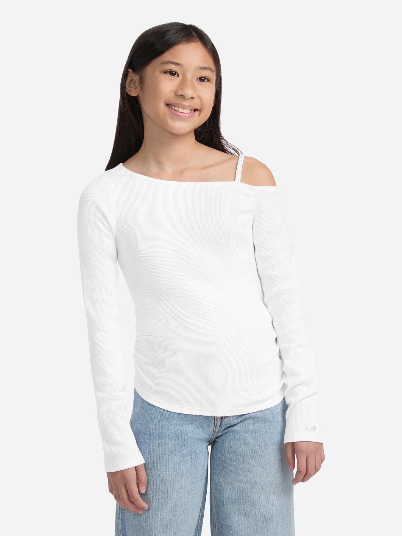 undefined Girls Asymmetrical Ruched Long Sleeve - White