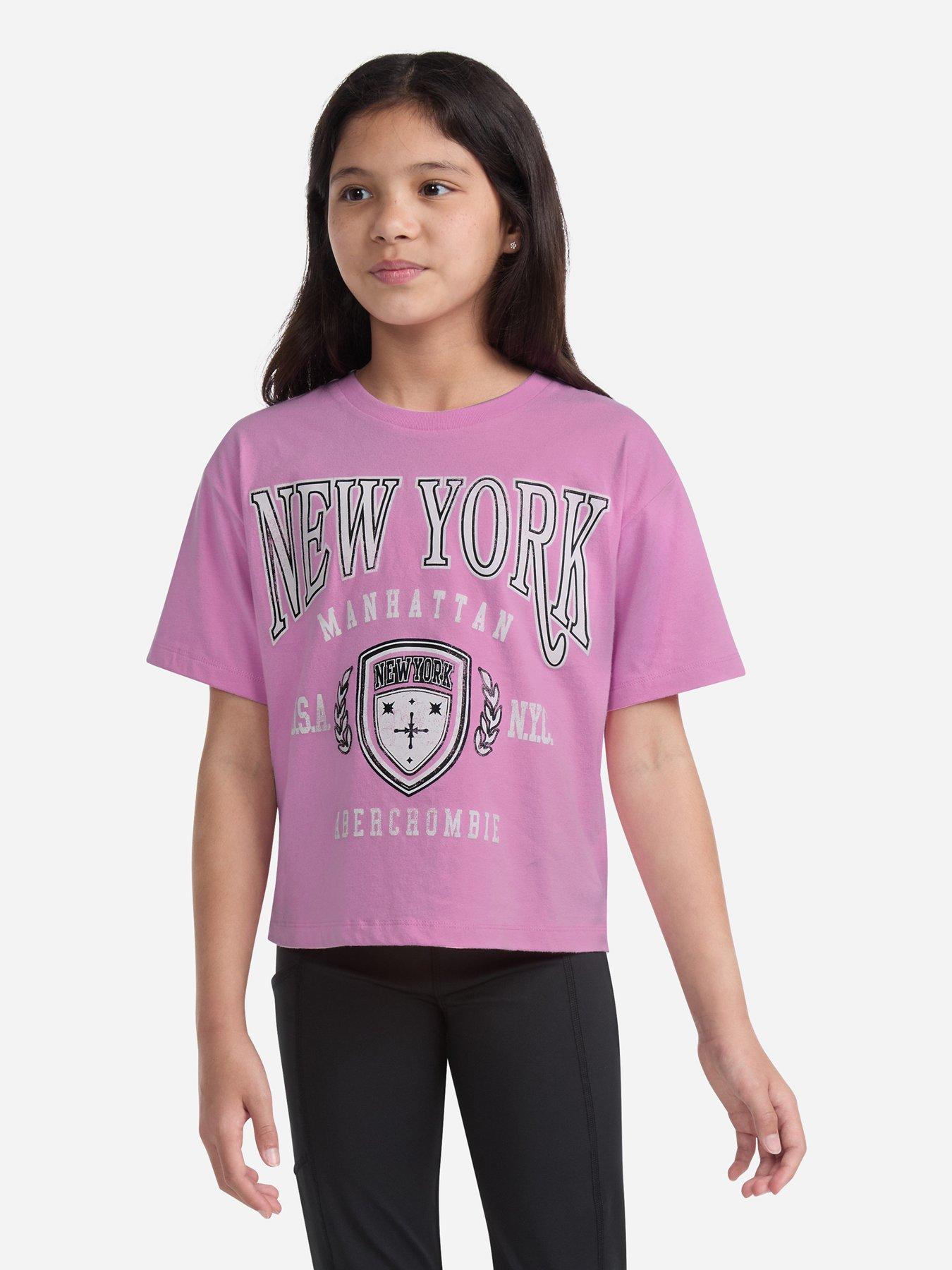 undefined Girls New York Crest Boxy Short Sleeve T-shirt - Pink