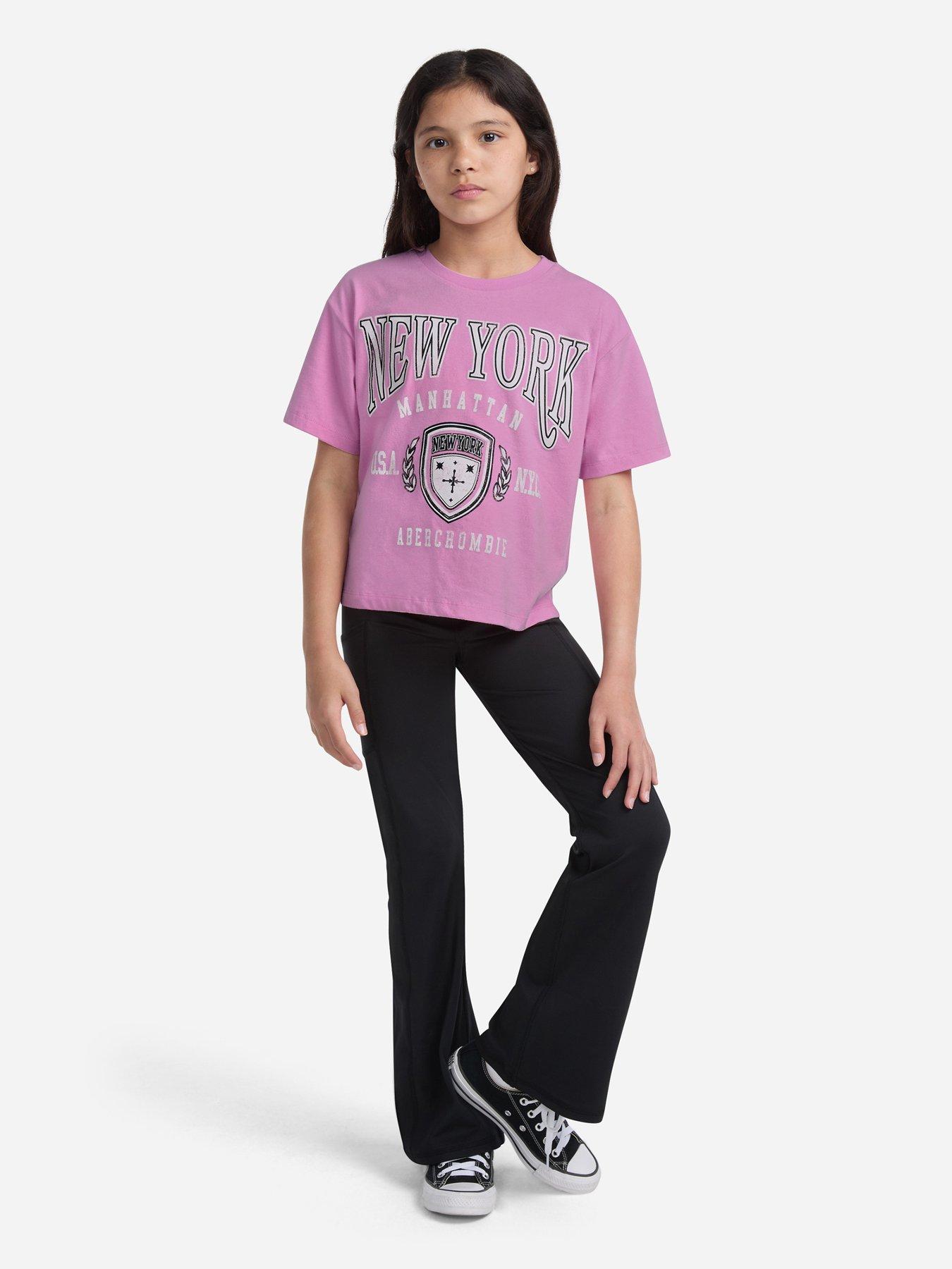 Image 3 of 6 of Abercrombie & Fitch Girls New York Crest Boxy Short Sleeve T-shirt - Pink