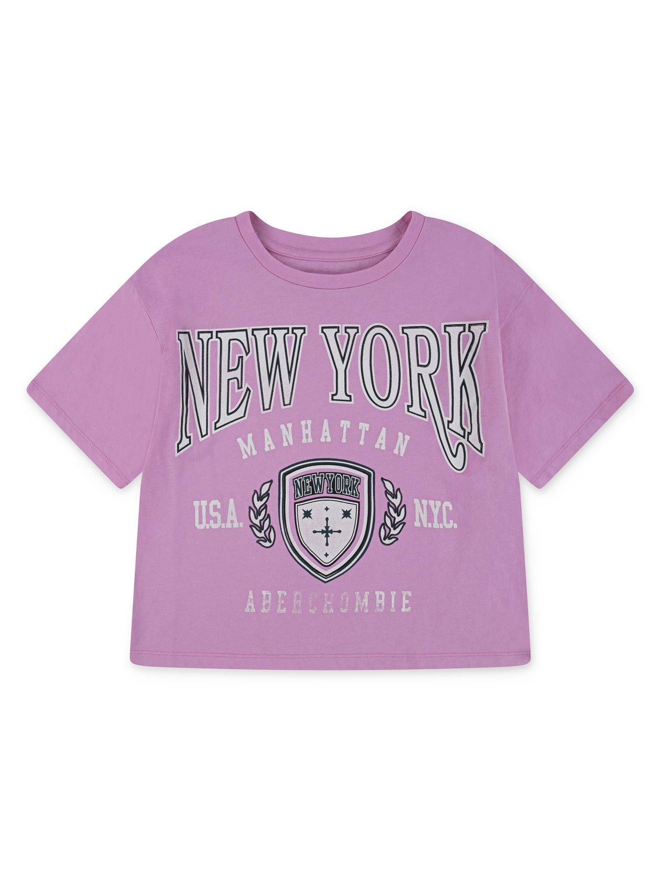 Image 4 of 6 of Abercrombie & Fitch Girls New York Crest Boxy Short Sleeve T-shirt - Pink