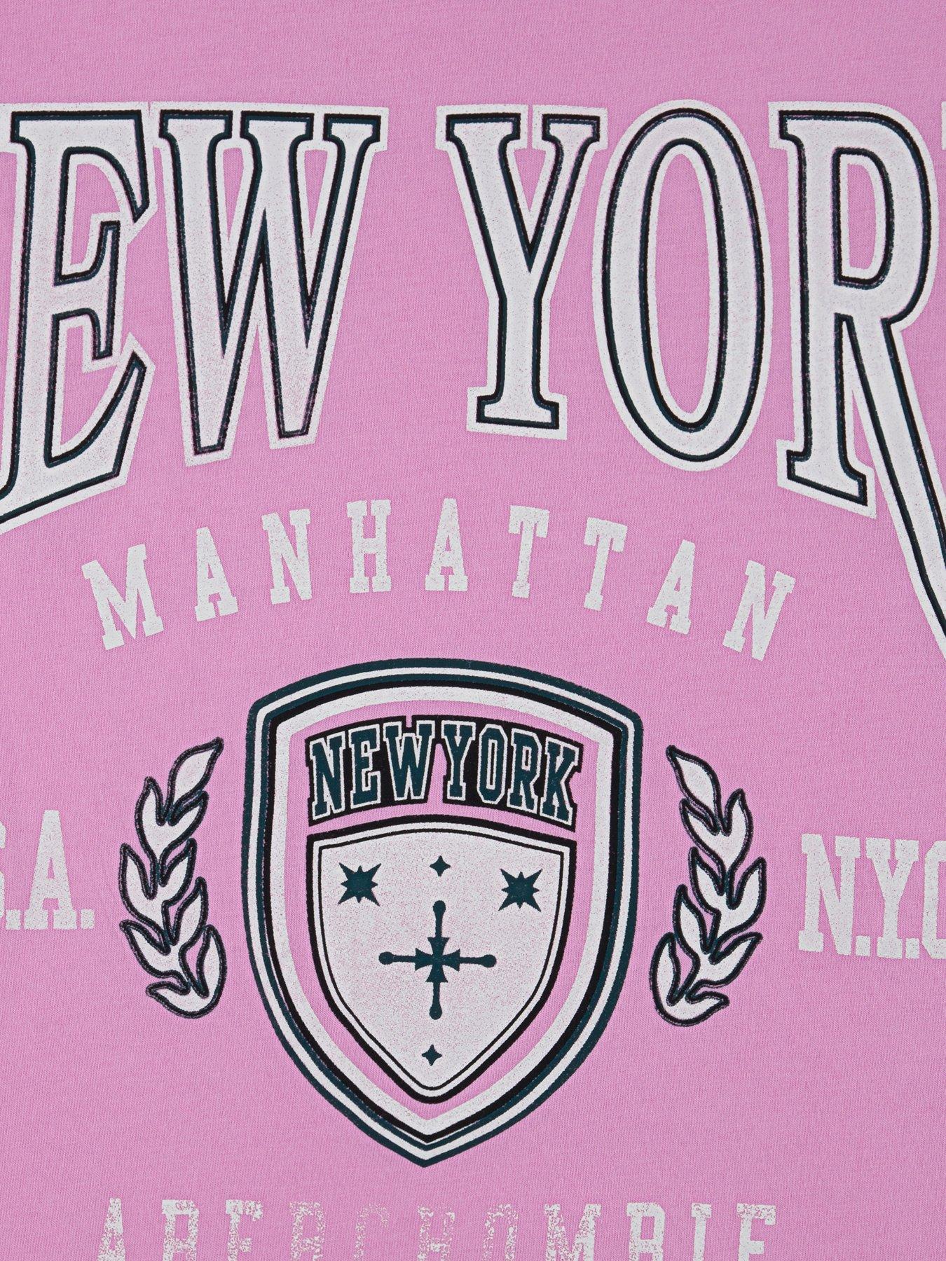 Image 6 of 6 of Abercrombie & Fitch Girls New York Crest Boxy Short Sleeve T-shirt - Pink