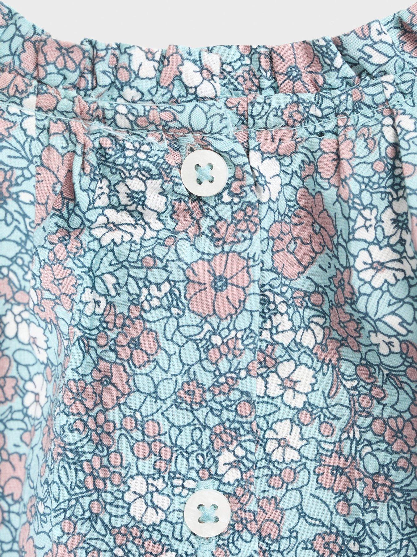 Image 3 of 4 of Mango Baby Girls Long Sleeve Floral Dress &amp; Knickers - Blue