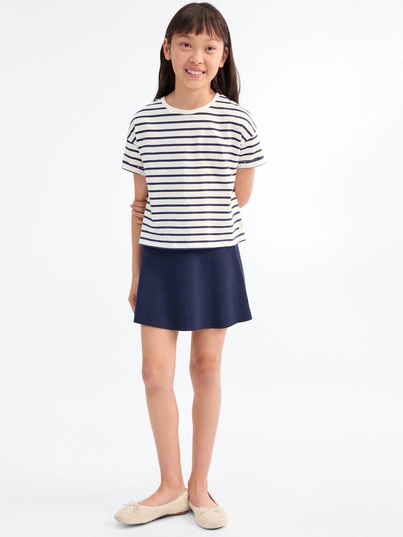Mango Girls Stripe Short Sleeve T-Shirt - Navy