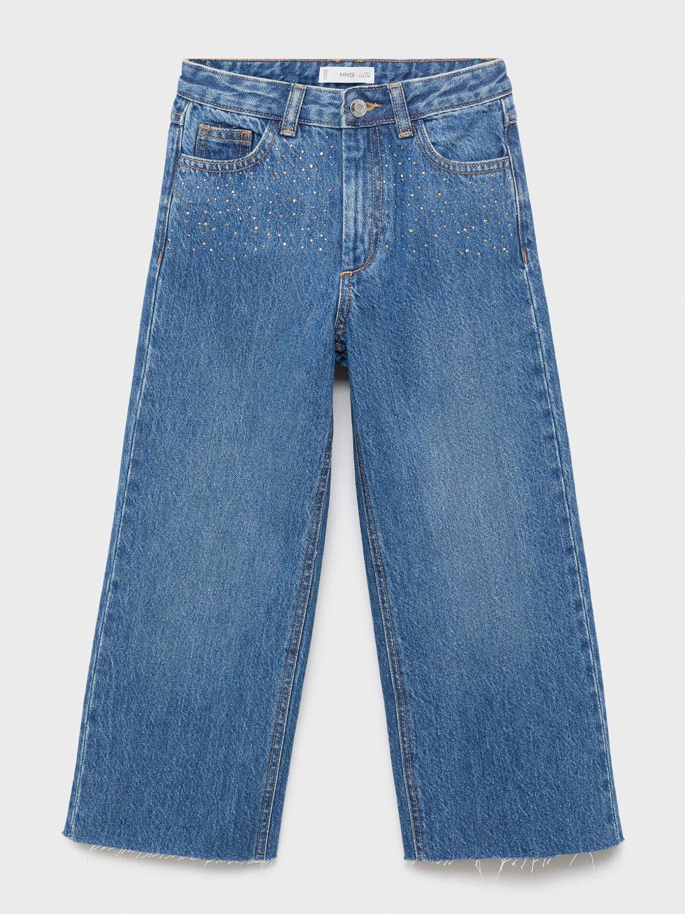 undefined Girls Rhinestone Wide Jeans - Dark Blue