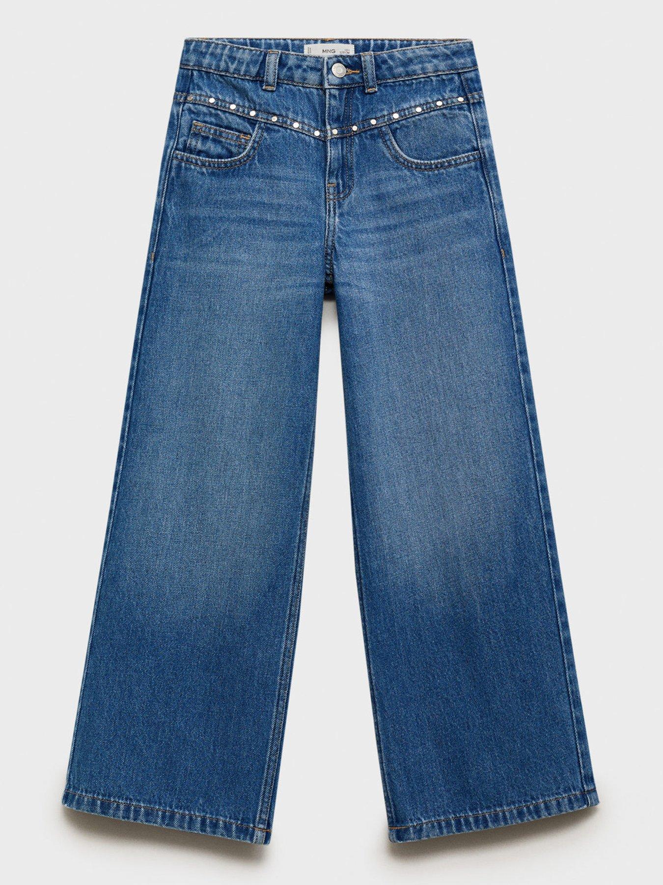 Image 1 of 4 of Mango Girls Studded Jeans - Dark Blue