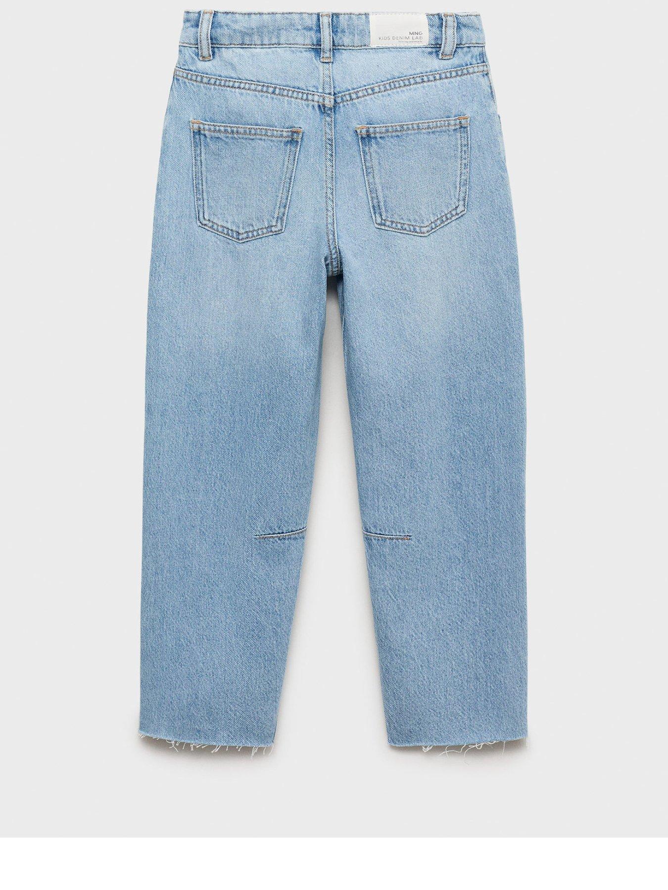 Image 3 of 5 of Mango Girls Raw Hem Jeans - Light Blue