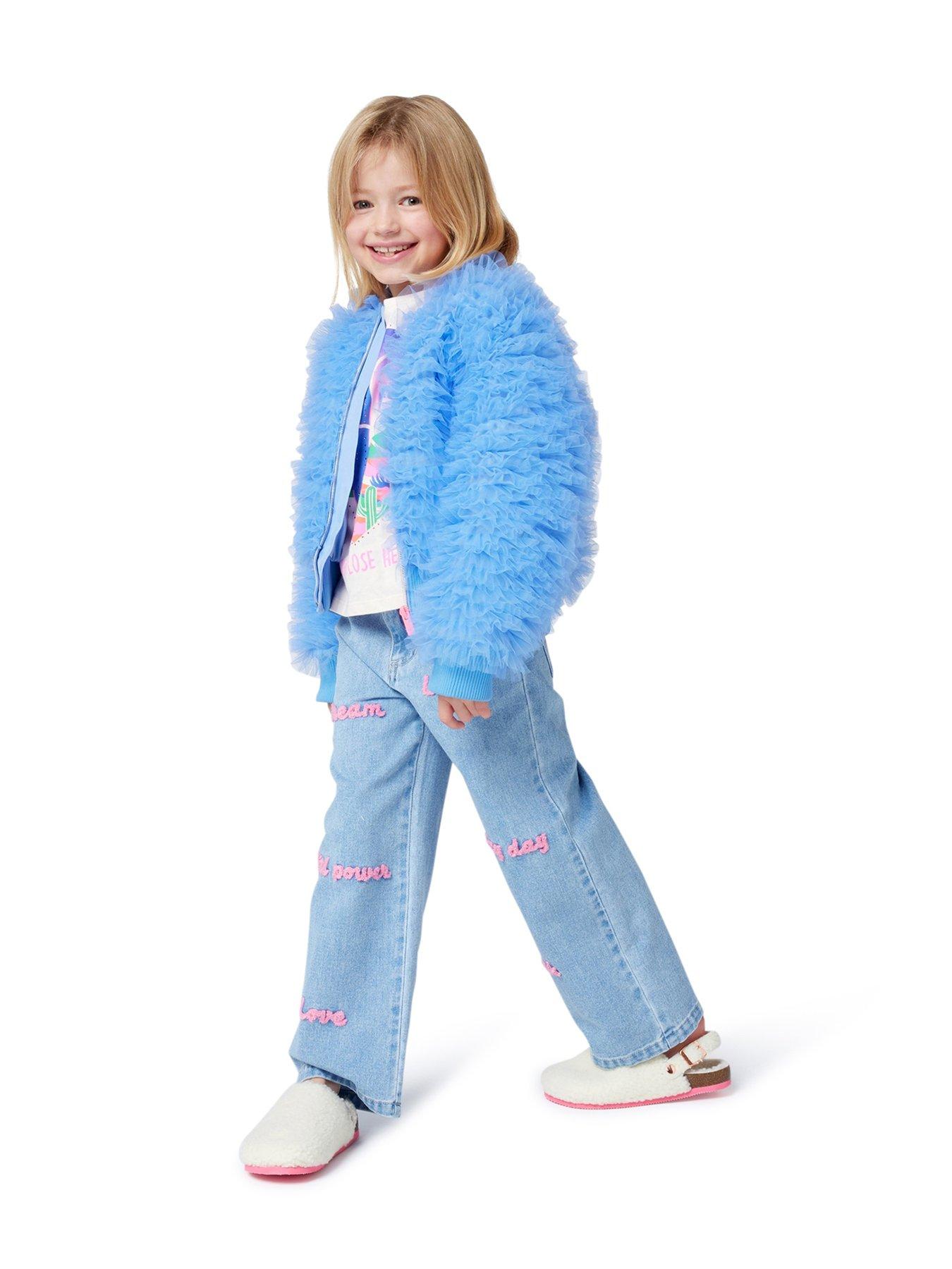 Billieblush Girls Ruffle Mesh Jacket - Light Blue