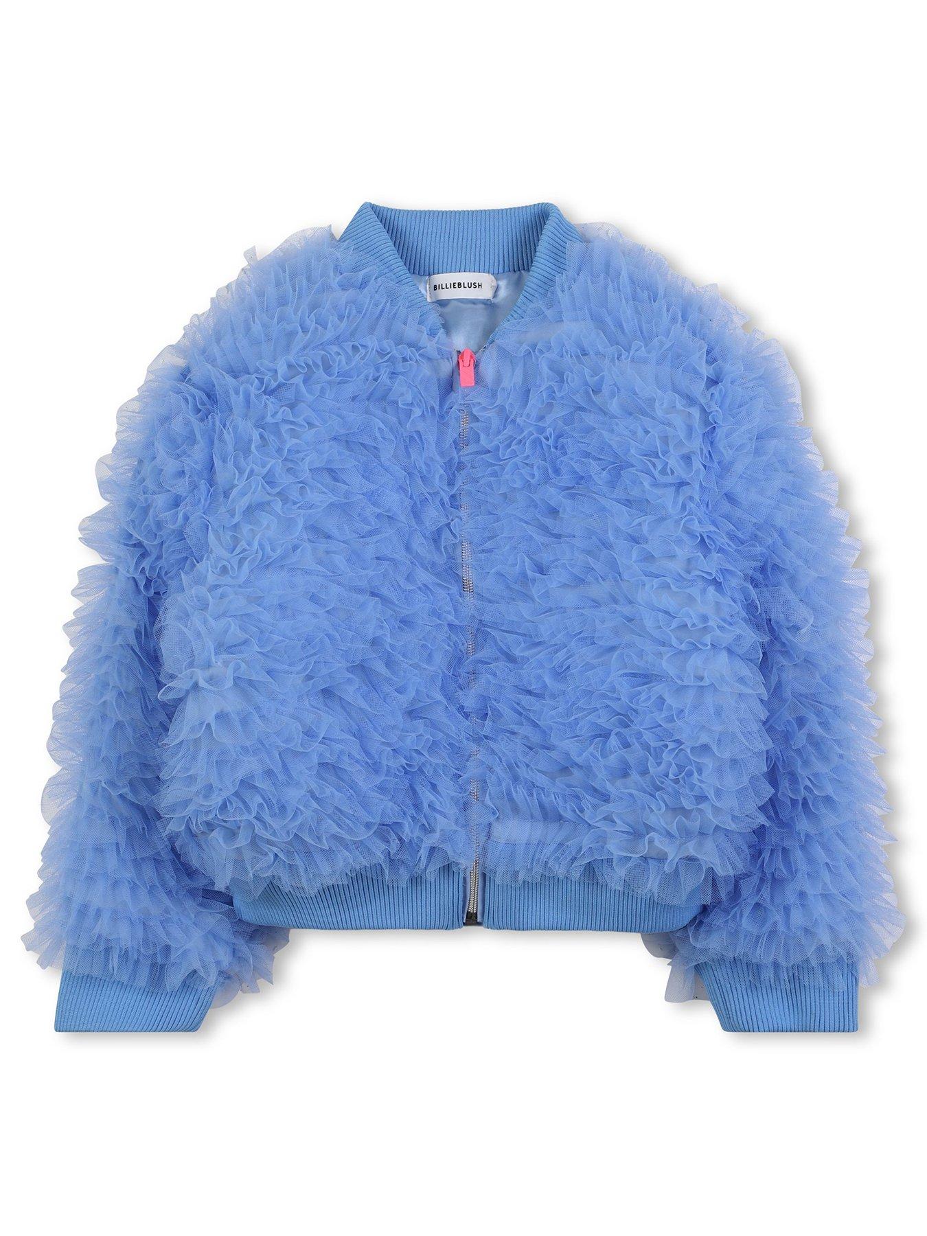 Billieblush Girls Ruffle Mesh Jacket - Light Blue