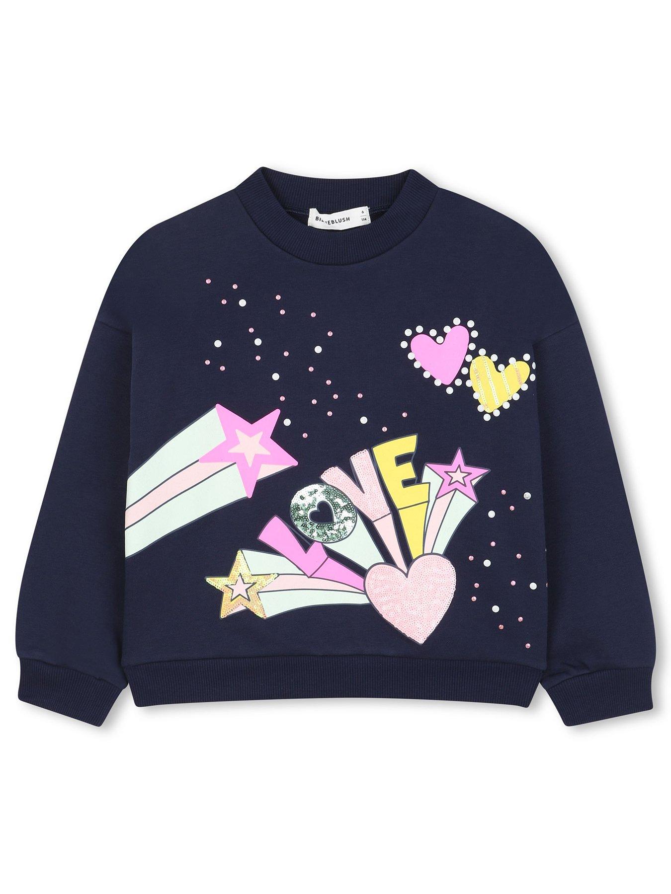 Billieblush Girls Sequin Trim Sweatshirt - Navy