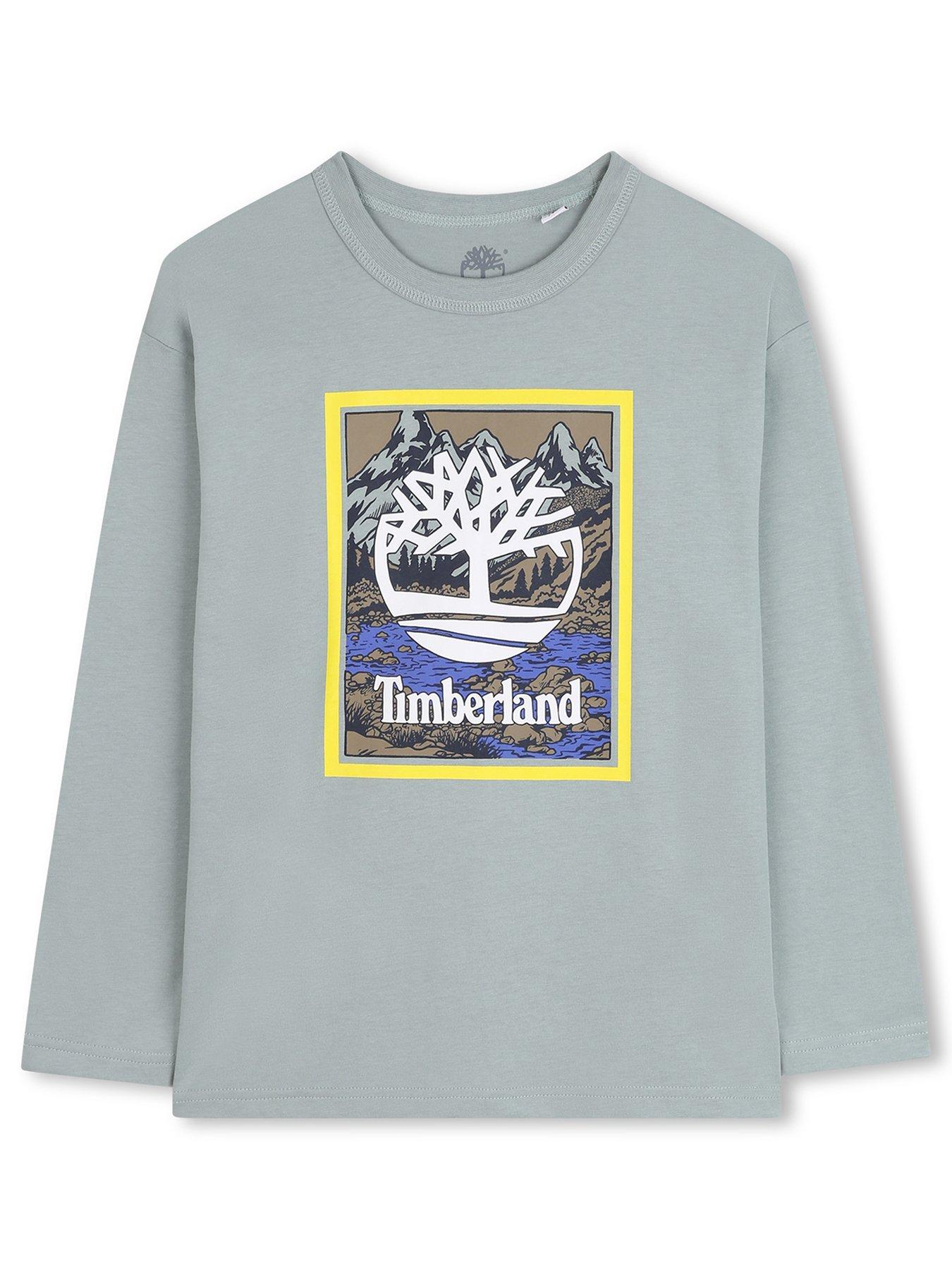 front image of timberland-boys-long-sleeve-t-shirt-green