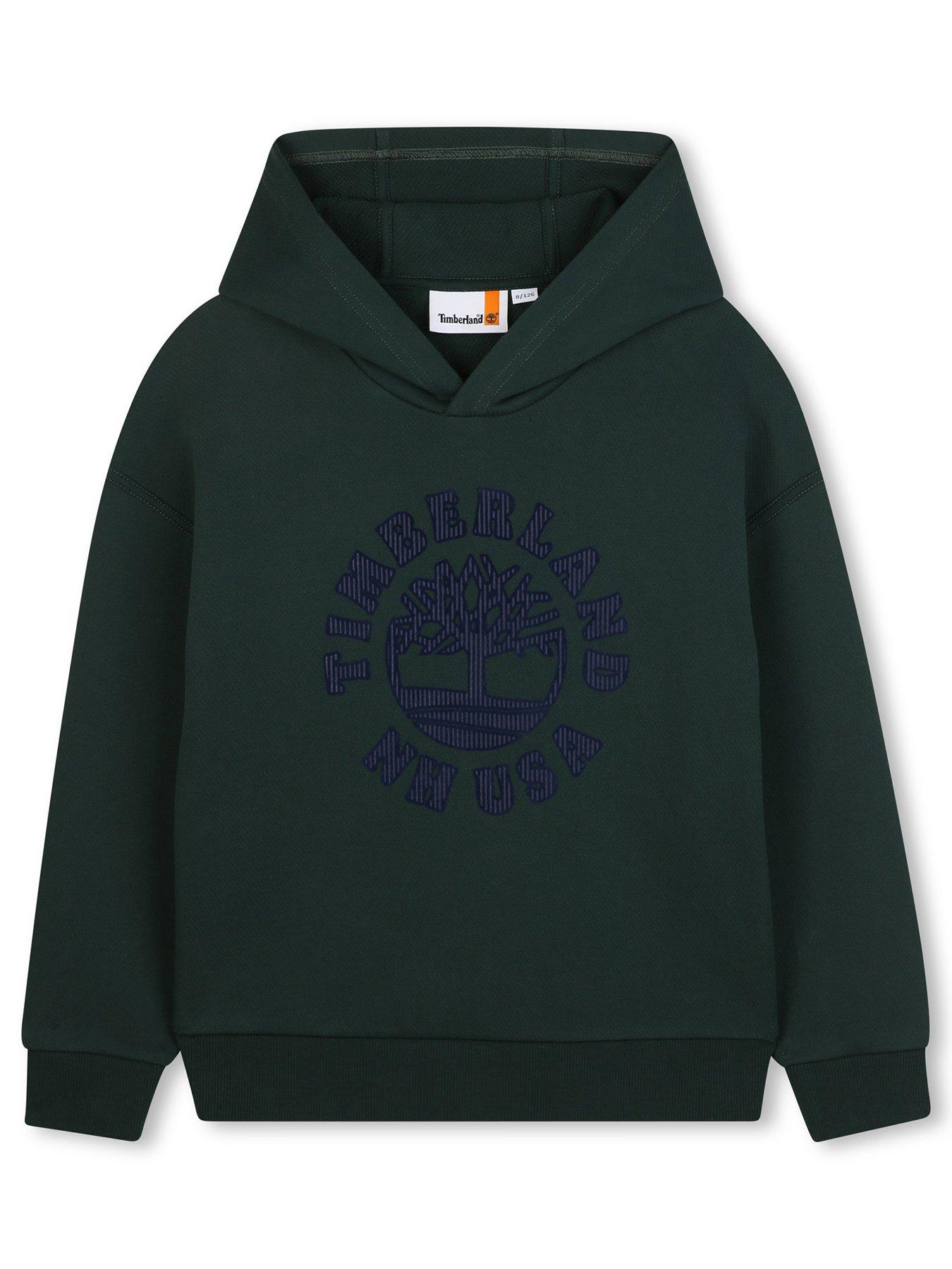Image 2 of 3 of Timberland Boys Flocked Print Hoodie - Dark Green