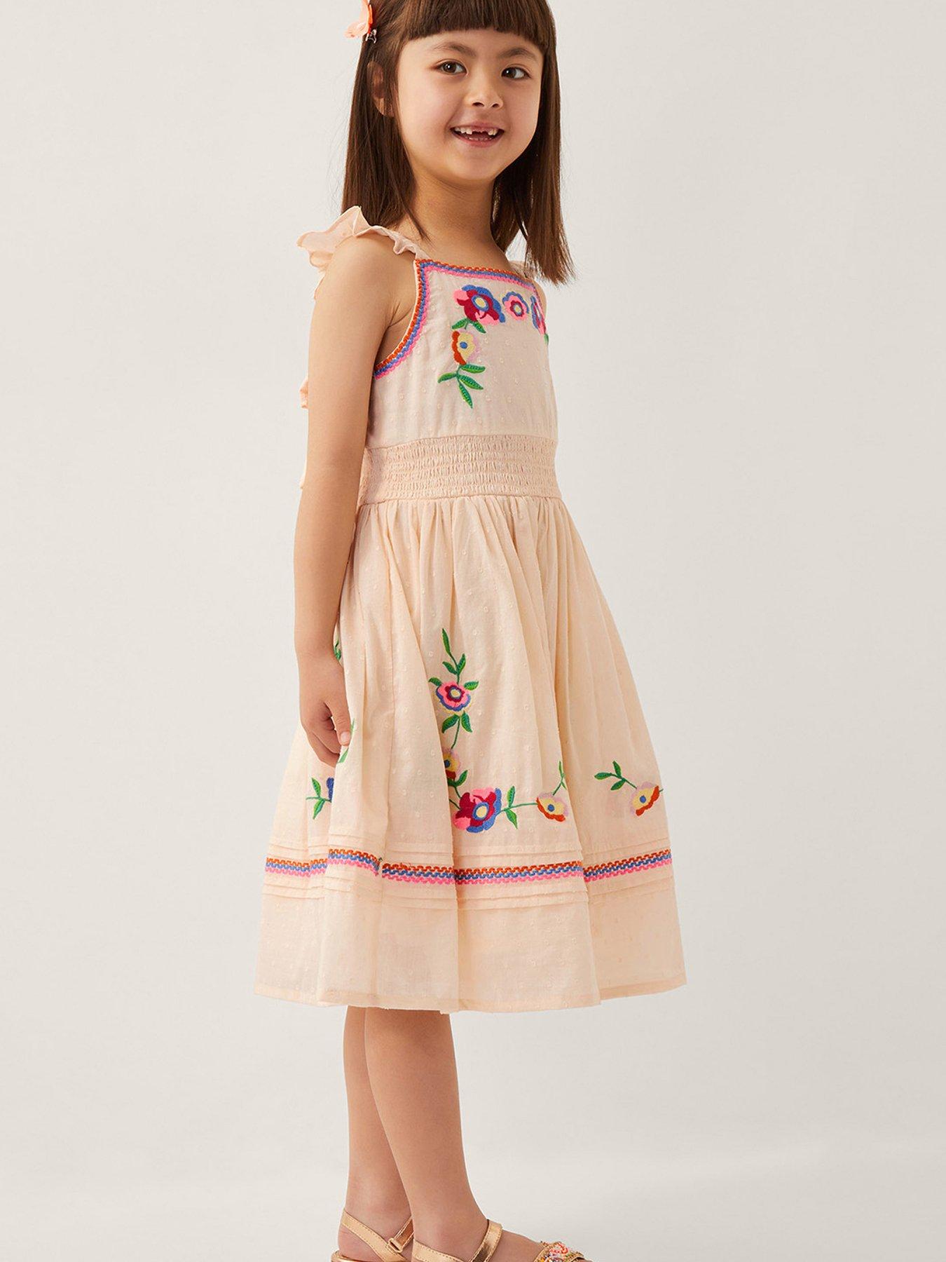 undefined Girls Floral Embroidered Sun Dress - Cream