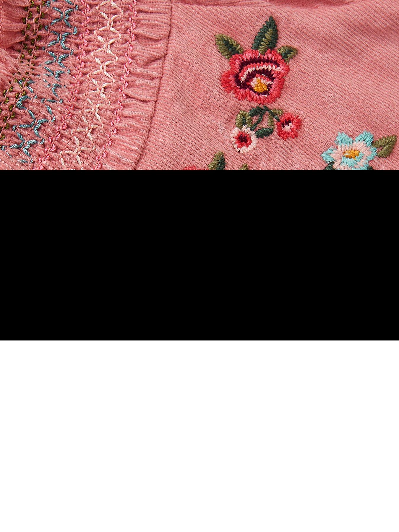 Image 3 of 3 of Monsoon Girls Smocked Embroidered Cord Dress - Pink