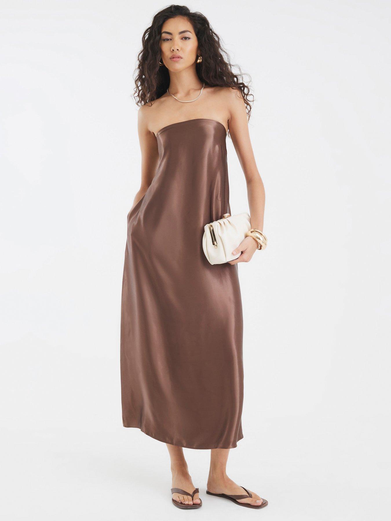 Image 1 of 4 of River Island Bandeau Dress - Brown
