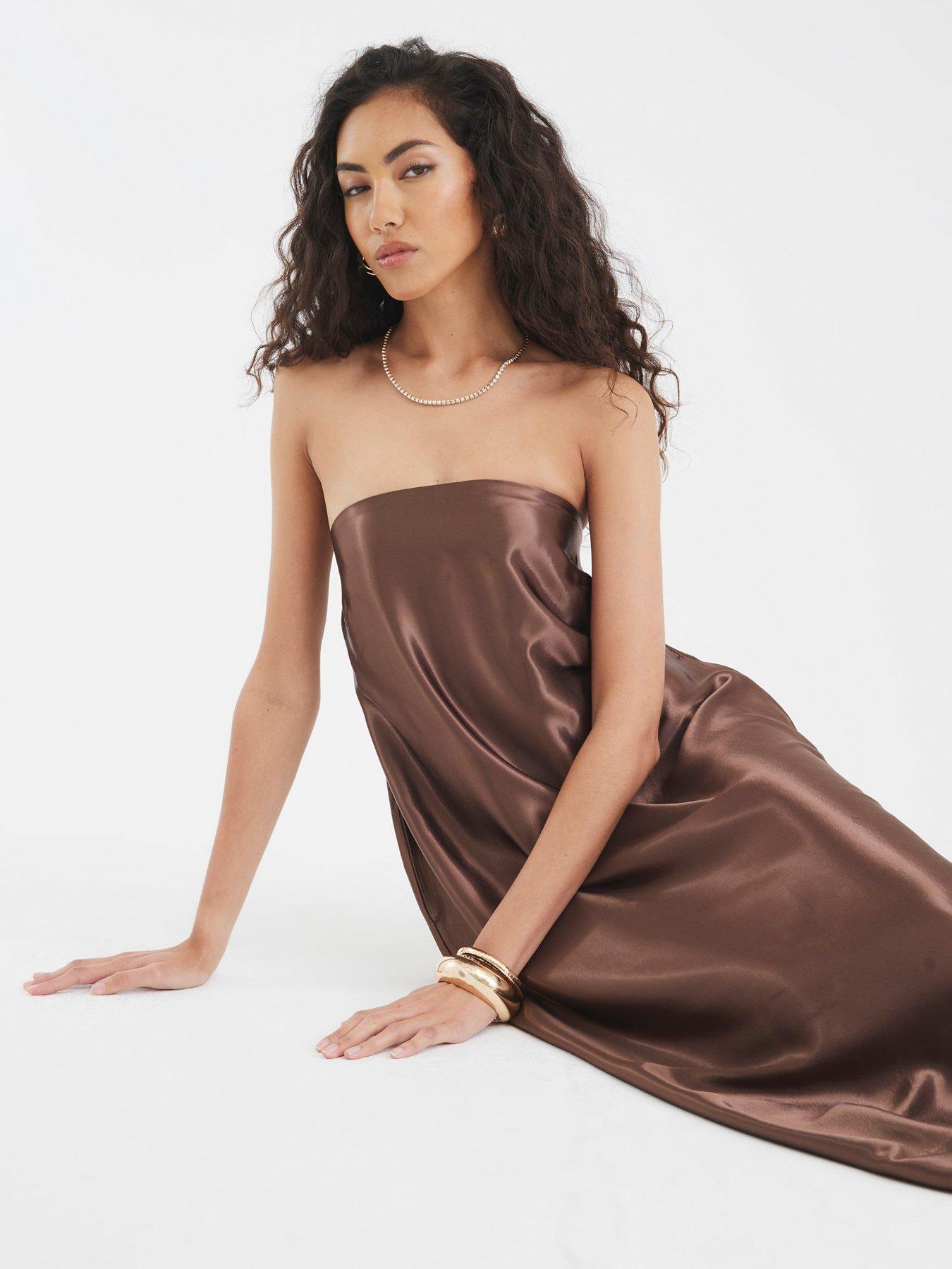 Image 4 of 4 of River Island Bandeau Dress - Brown