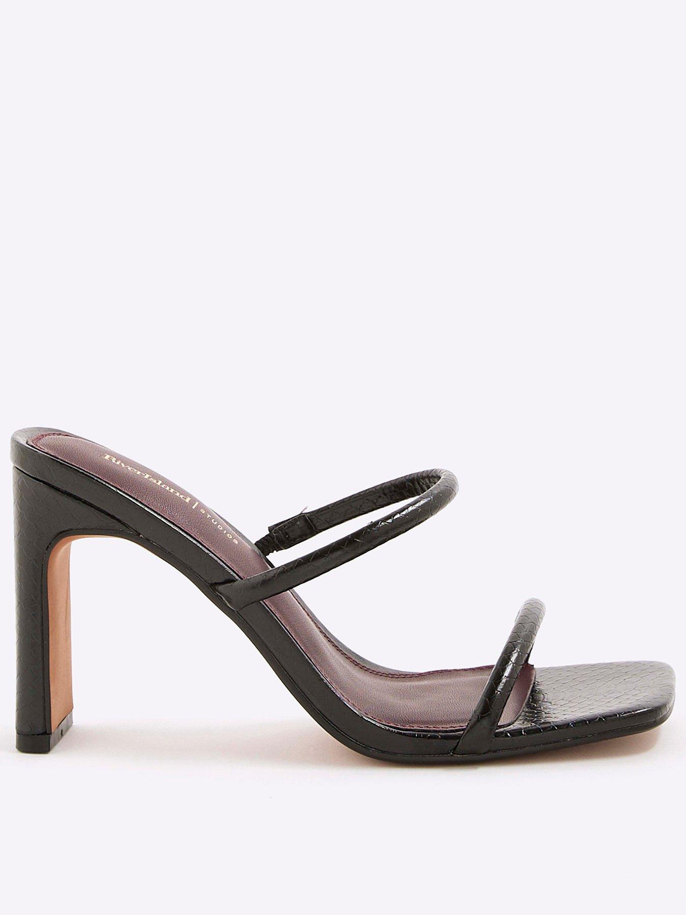 Image 1 of 6 of River Island Double Strap Mule Sandals - Black