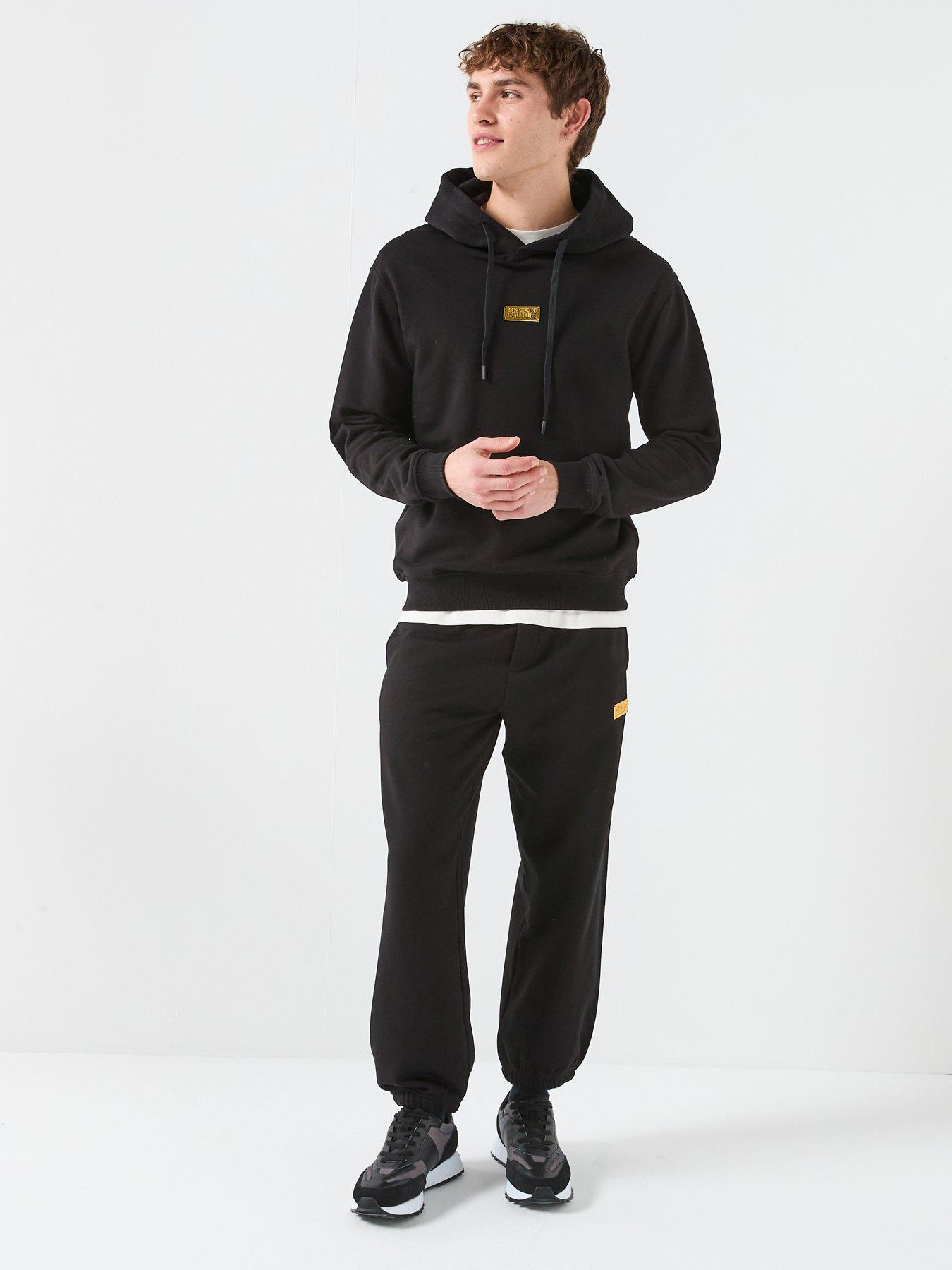  image of versace-jeans-couture-metal-placket-overhead-hoodie-black