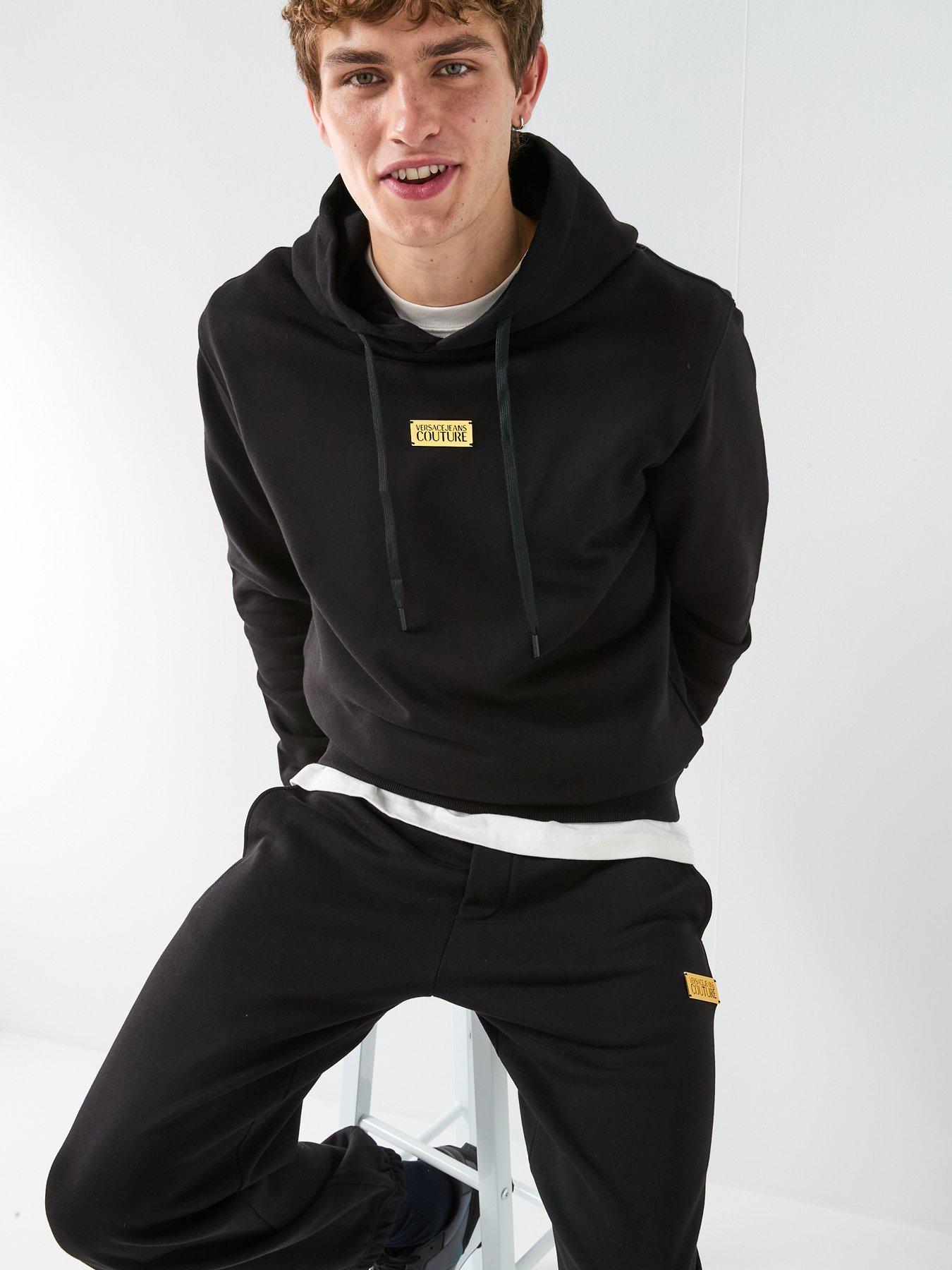  image of versace-jeans-couture-metal-placket-overhead-hoodie-black