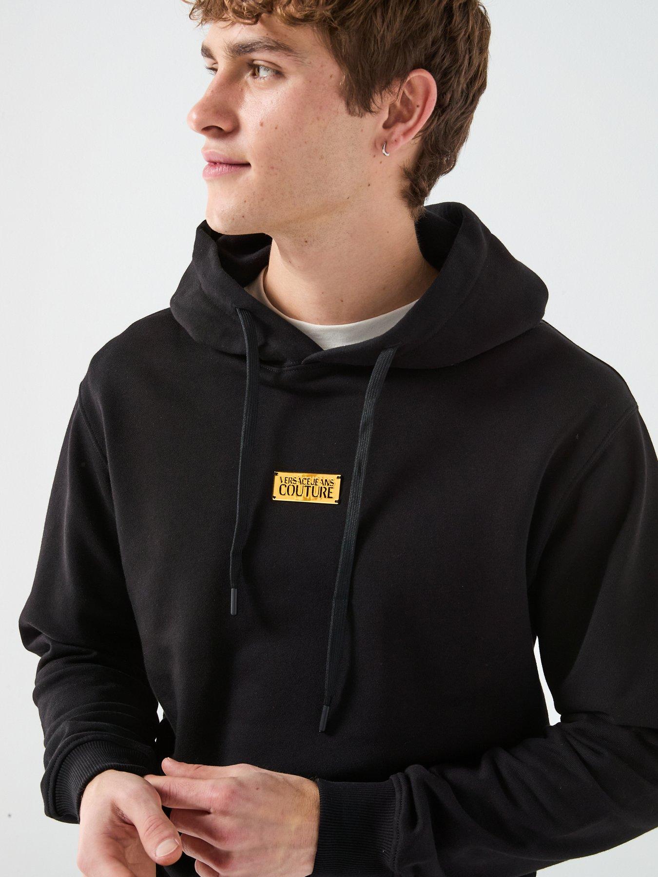  image of versace-jeans-couture-metal-placket-overhead-hoodie-black