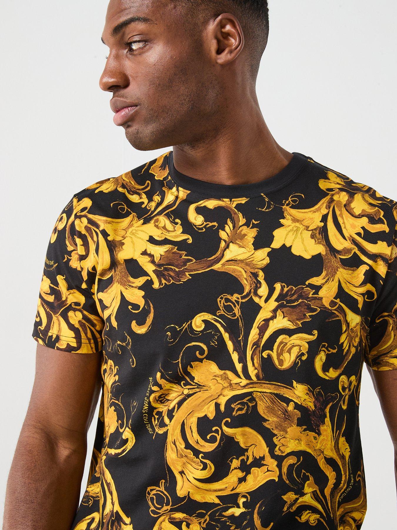 Image 4 of 6 of Versace Jeans Couture Barocco Outline Graphic T-Shirt - Black