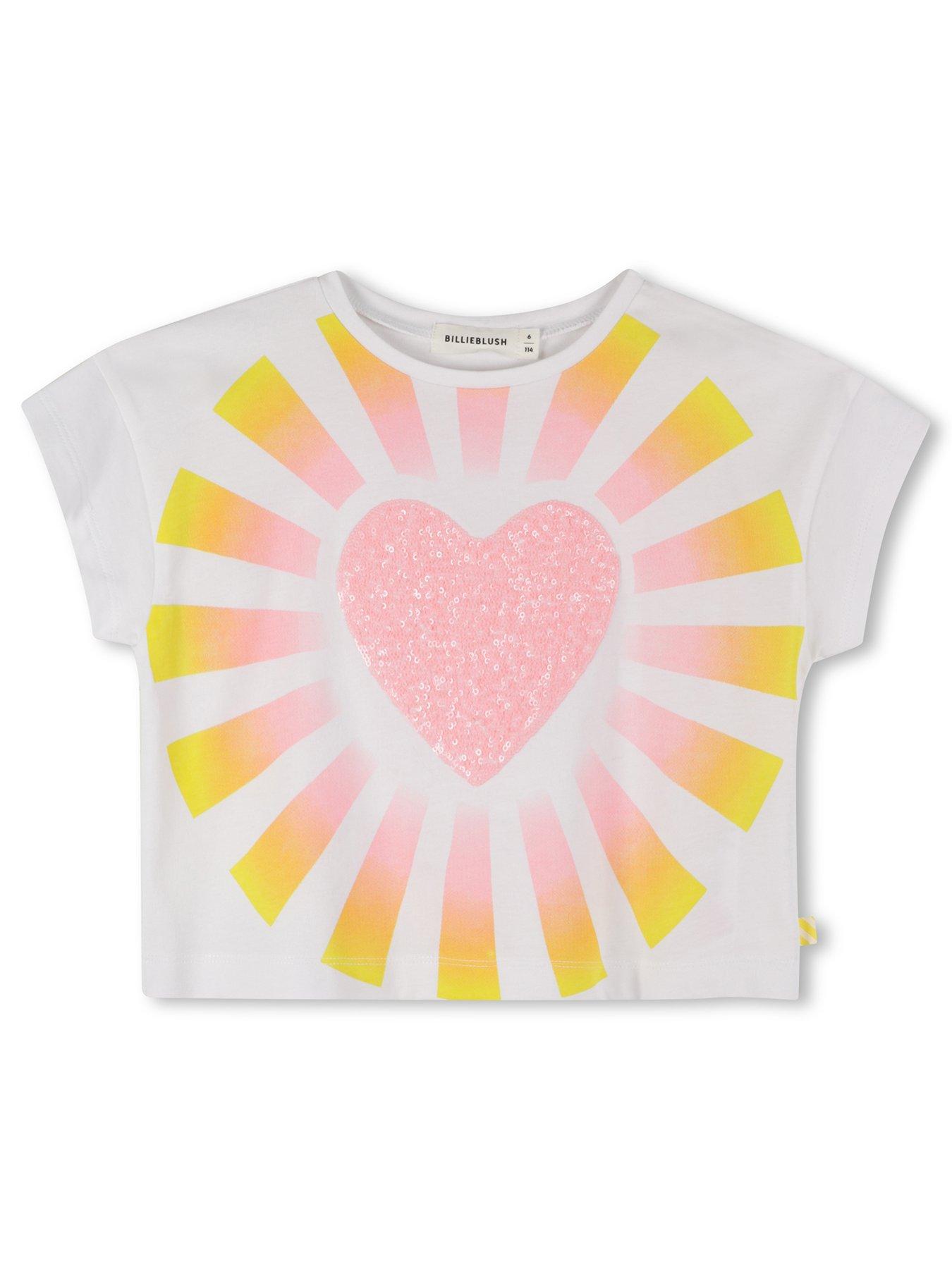 Image 1 of 3 of Billieblush Girls Sequin Heart Short Sleeve T-Shirt - White