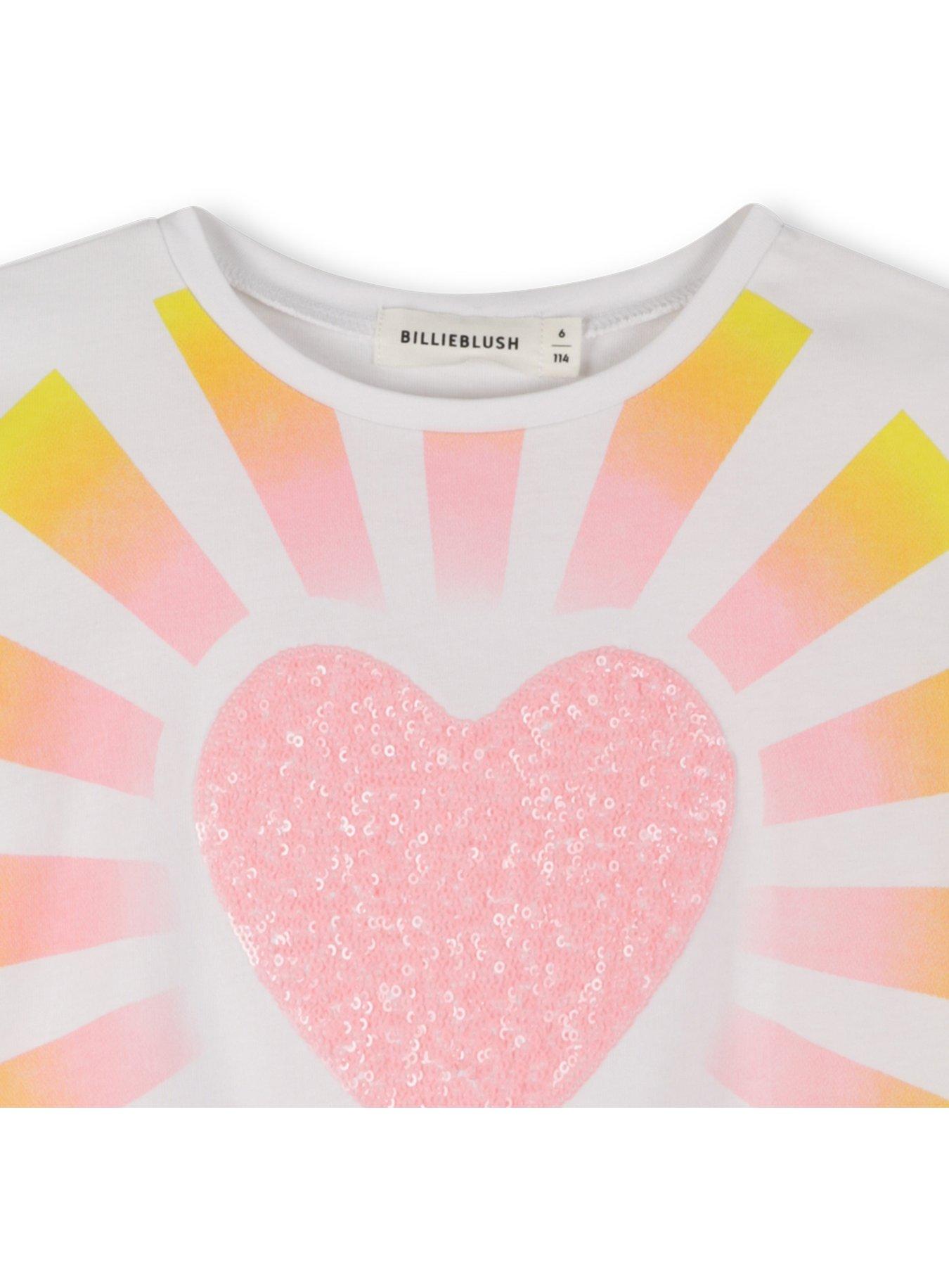 Image 3 of 3 of Billieblush Girls Sequin Heart Short Sleeve T-Shirt - White
