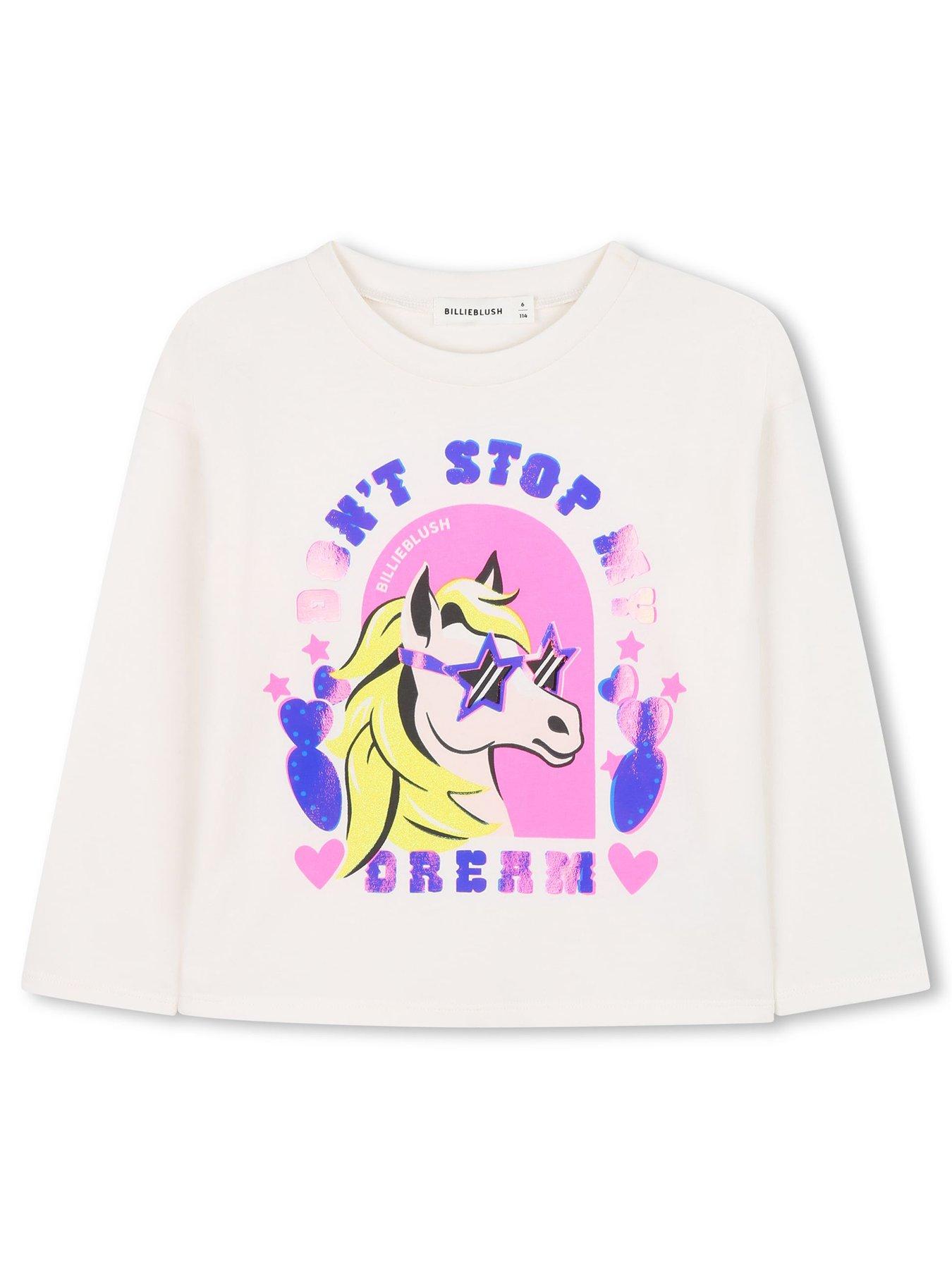  image of billieblush-girls-unicorn-long-sleeve-t-shirt-light-cream
