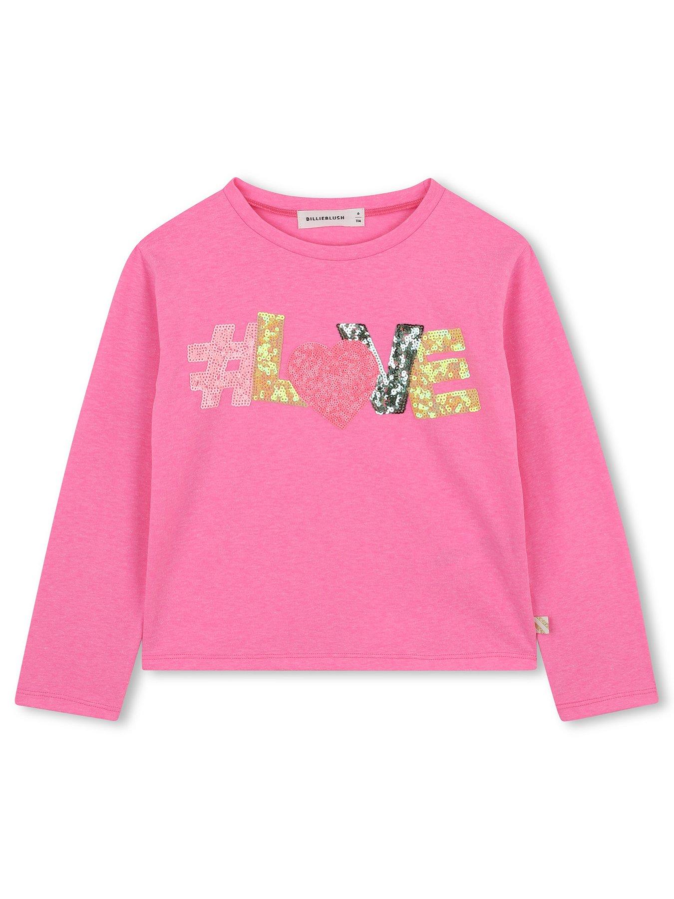  image of billieblush-girls-sequin-long-sleeve-t-shirt-pink