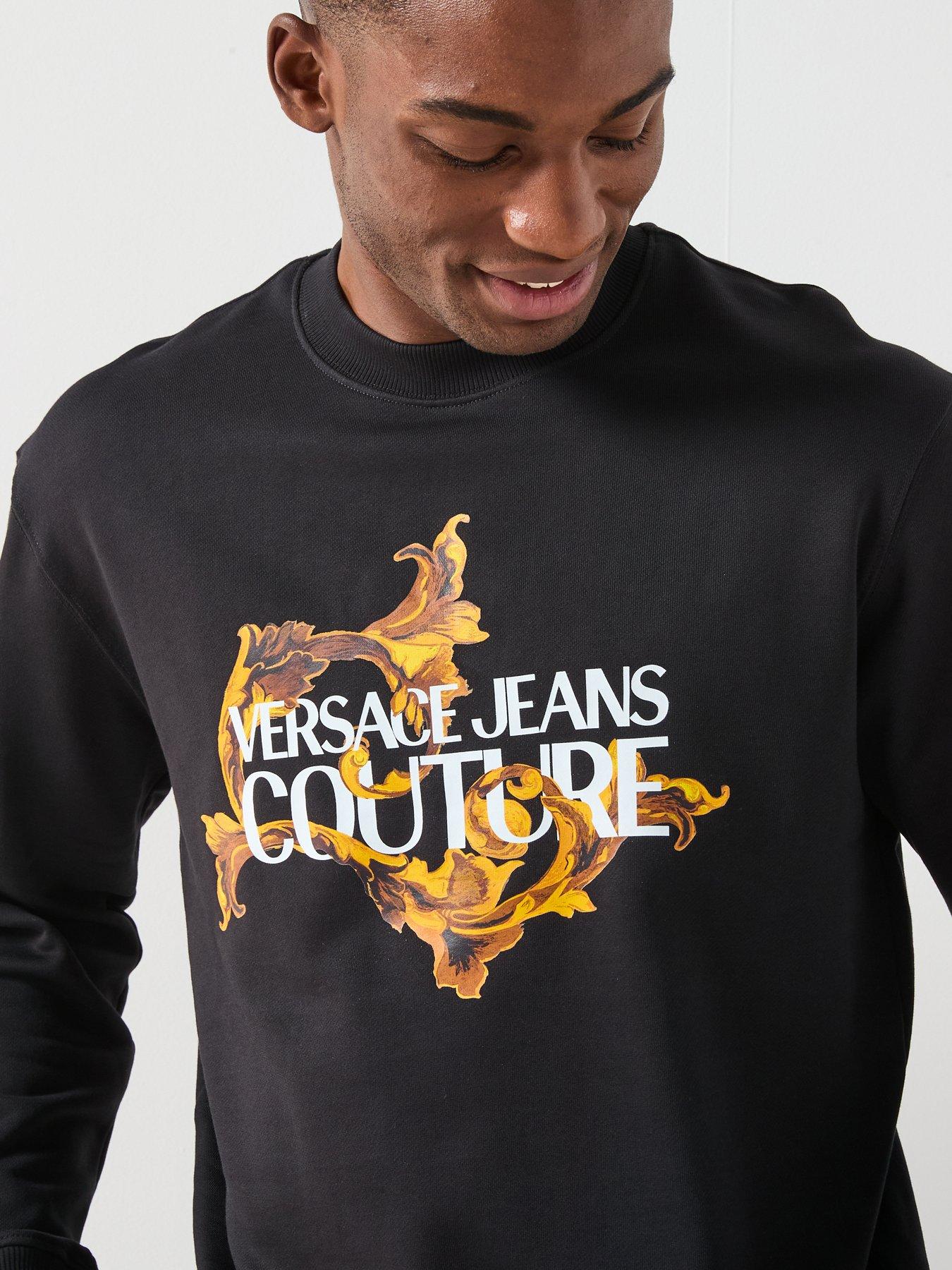 Image 4 of 6 of Versace Jeans Couture Barocco Institutional Logo Crew Sweatshirt - Black