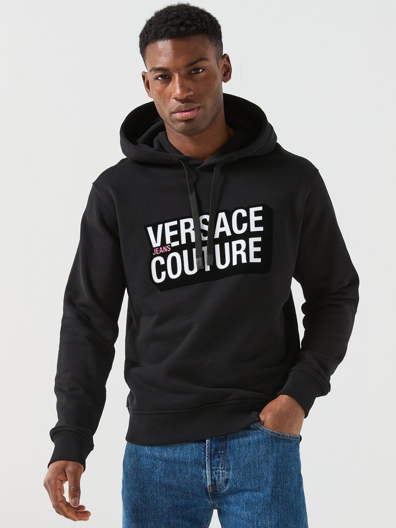 Image 1 of 6 of Versace Jeans Couture Square Logo Overhead Hoodie - Black