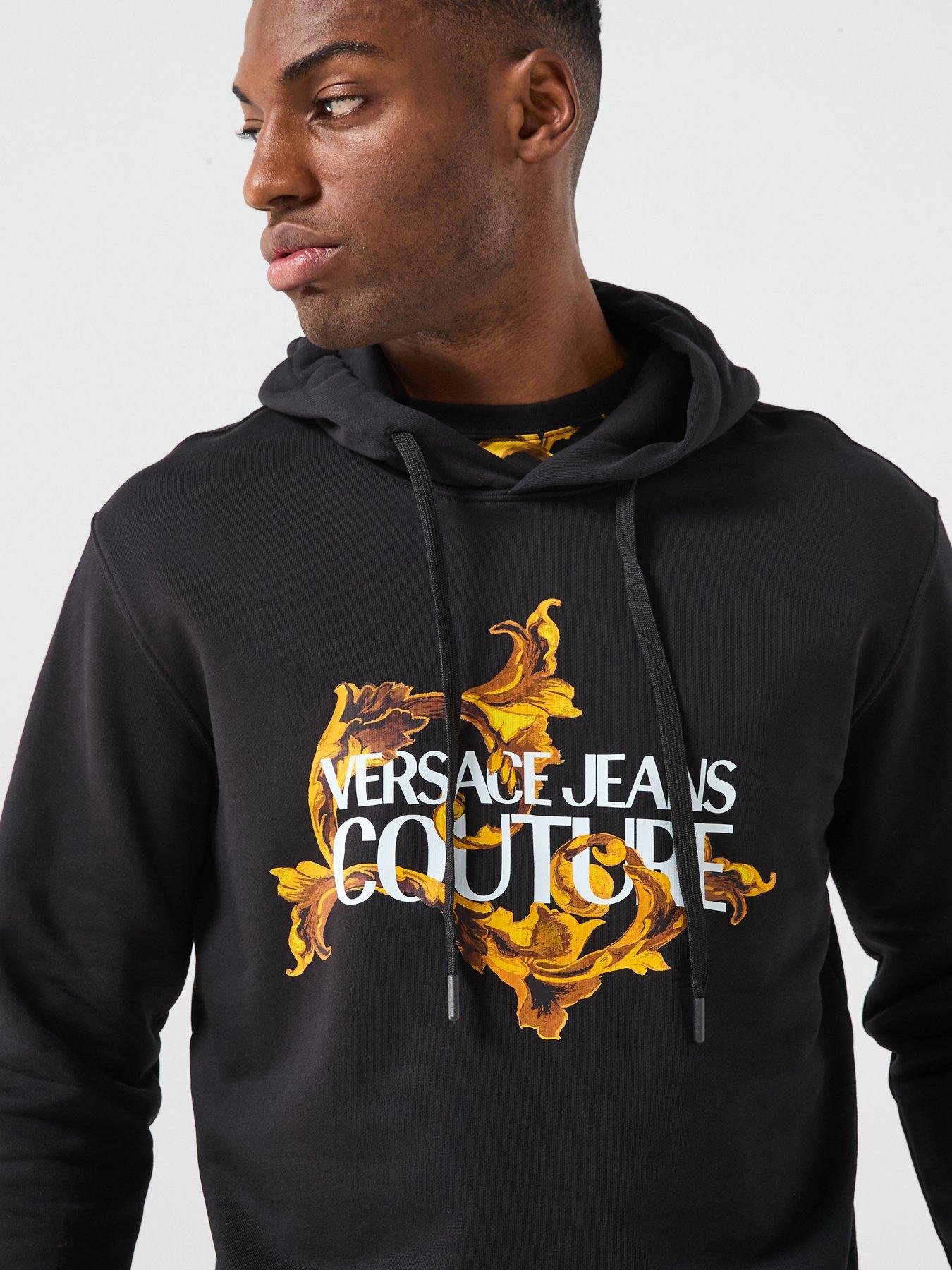 Image 4 of 5 of Versace Jeans Couture Barocco Institutional Logo Overhead Hoodie - Black