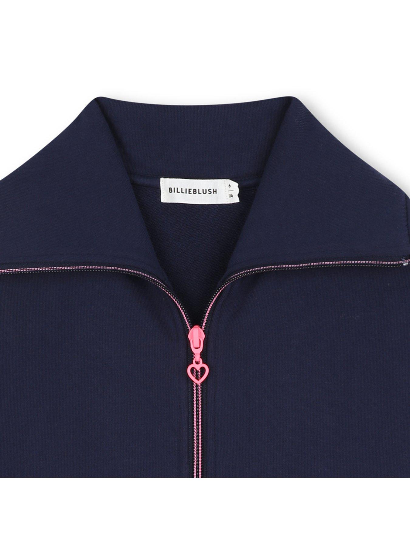  image of billieblush-girls-sequin-back-zip-up-cardigan-navy