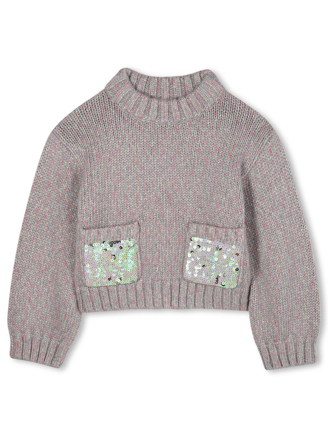 Billieblush Girls Sequin Pocket Knit Jumper - Grey