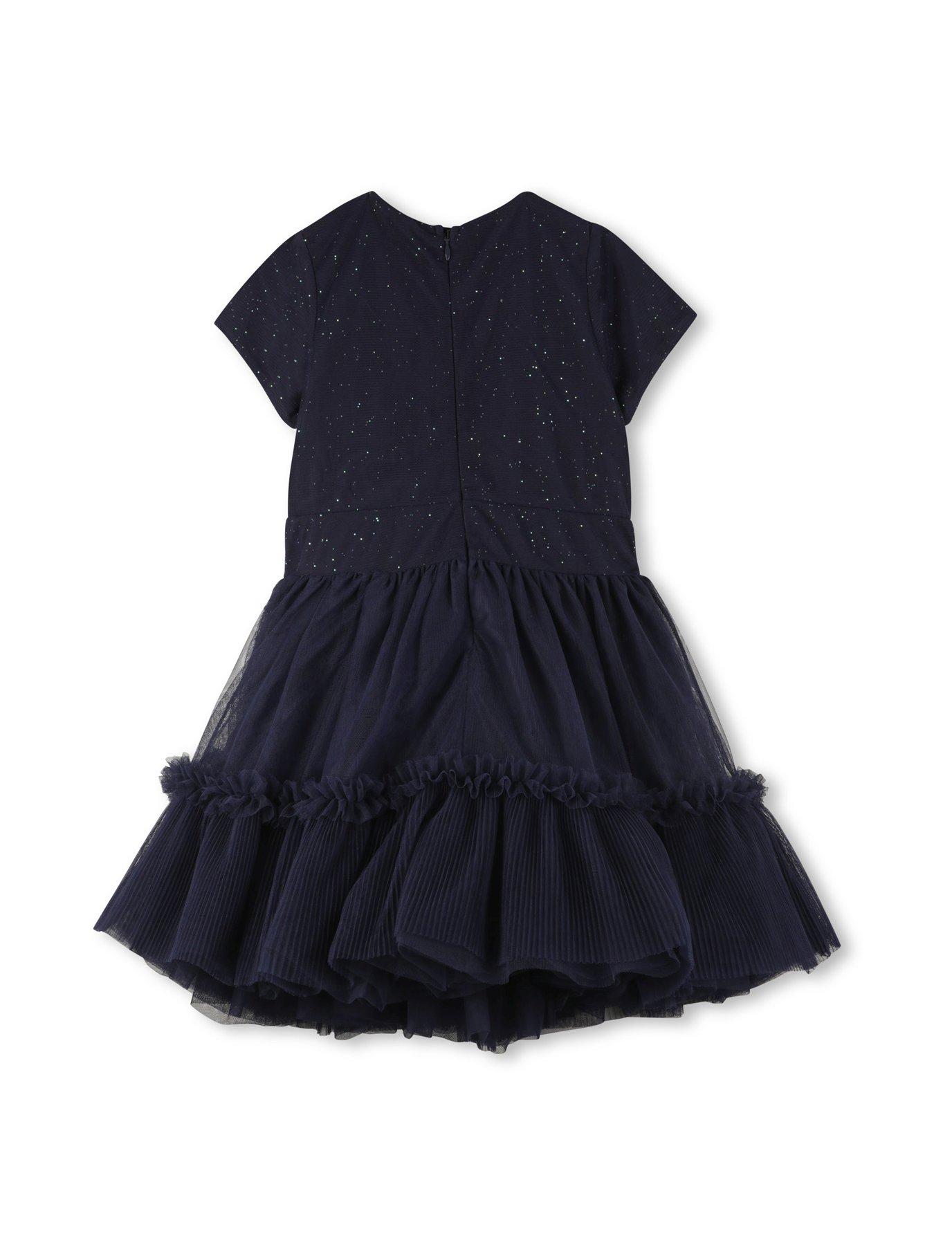 Image 4 of 5 of Billieblush Girls Velvet Sequin Mesh Dress - Navy
