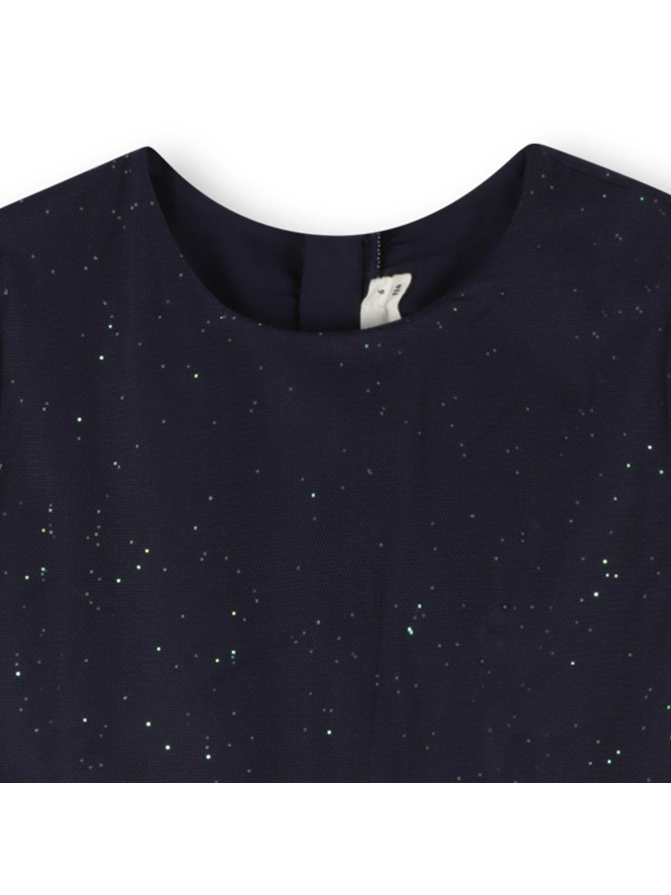 Image 5 of 5 of Billieblush Girls Velvet Sequin Mesh Dress - Navy