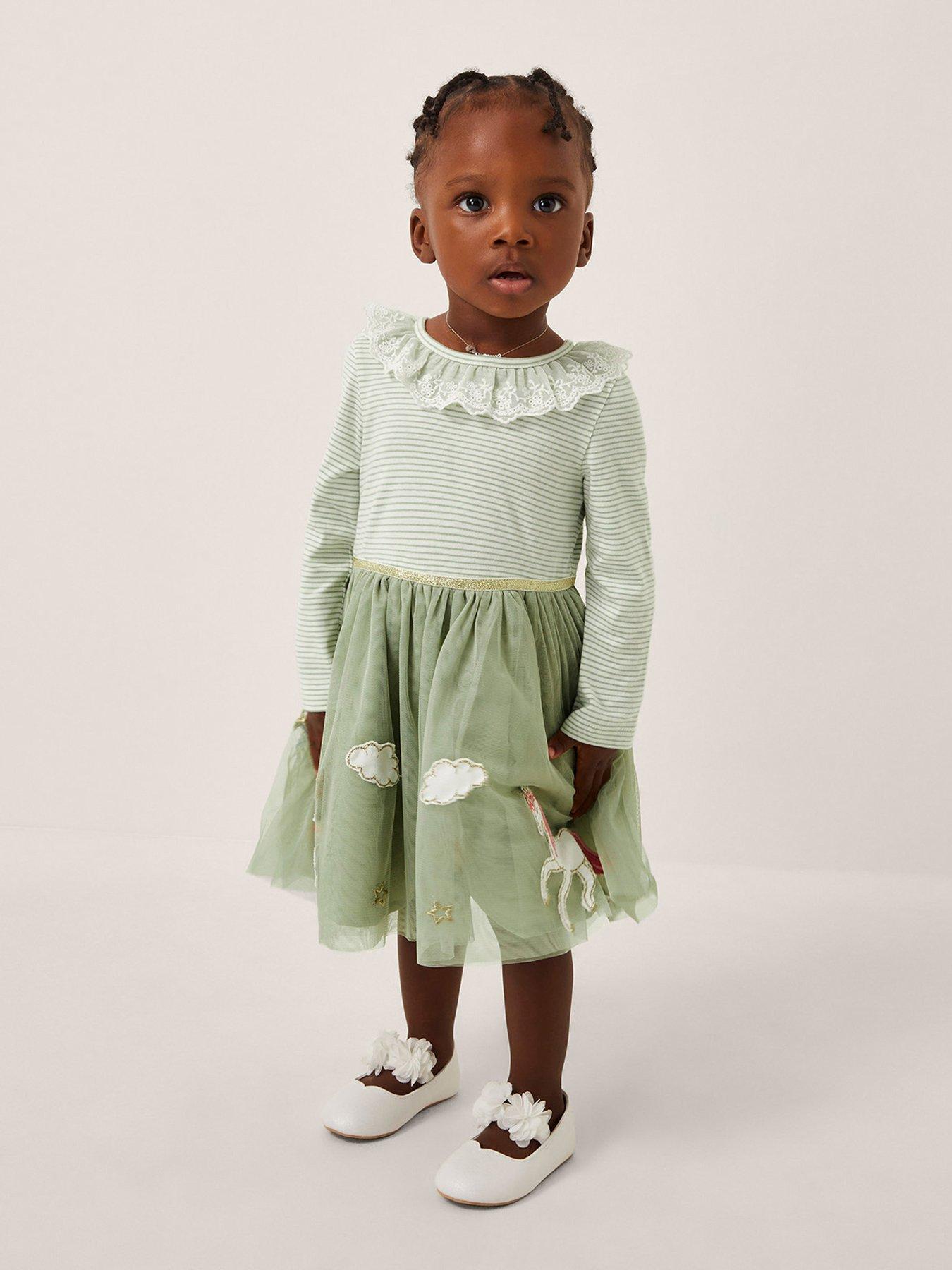 undefined Baby Girls Stripe Unicorn Disco Dress - Light Cream