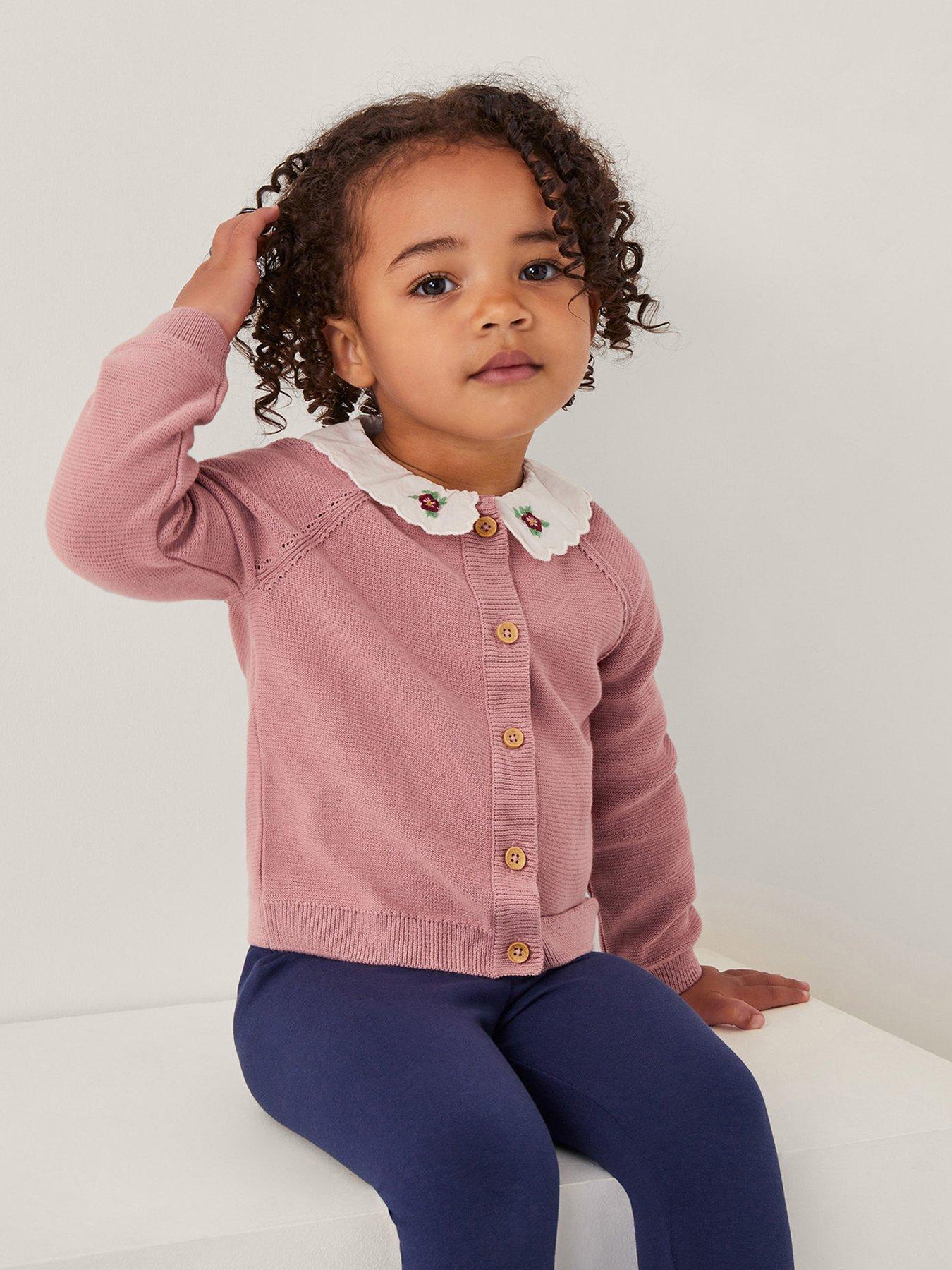 Image 1 of 4 of Monsoon Baby Girls Eve Embroidered Cardigan - Pink