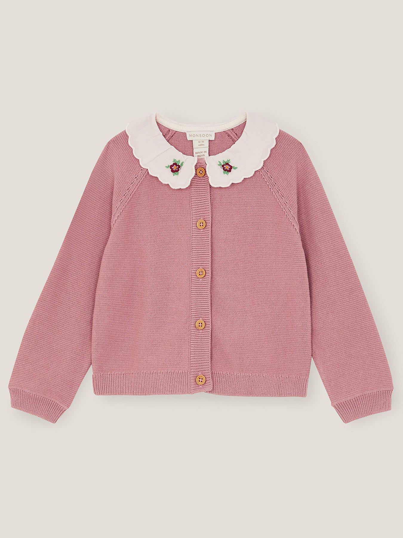 Image 2 of 4 of Monsoon Baby Girls Eve Embroidered Cardigan - Pink