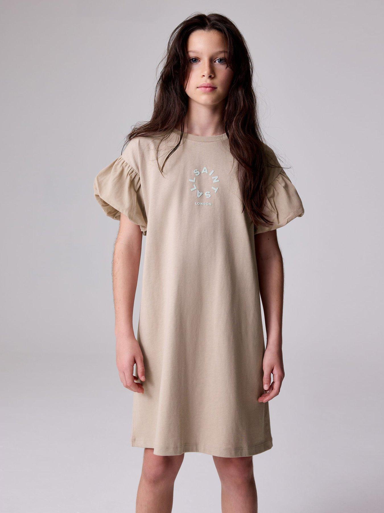 Image 1 of 7 of smALLSAINTS Girls Woven Sleeve Dress - Mink