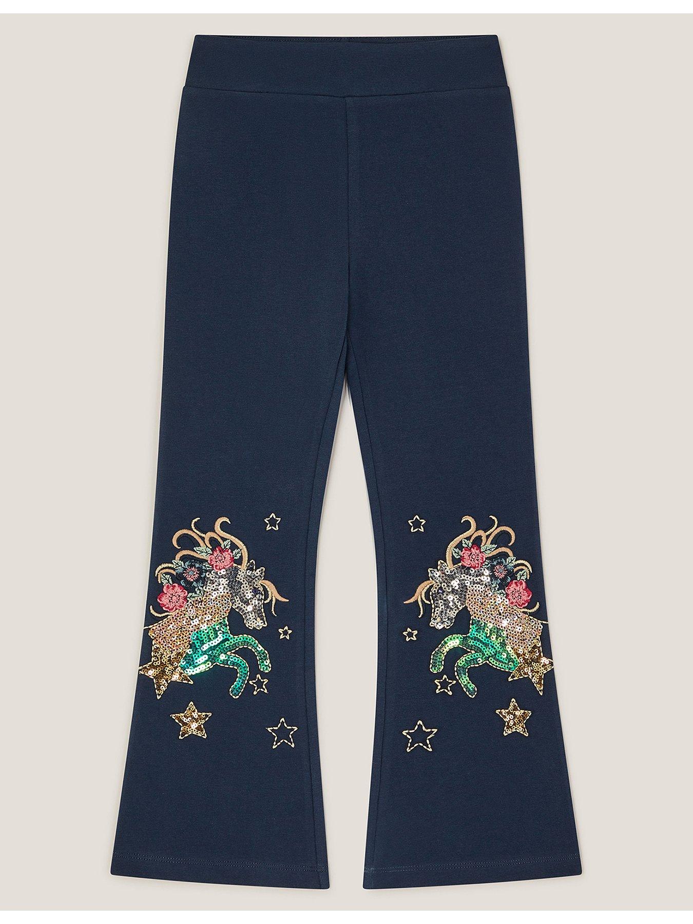 undefined Girls Unicorn Flare Leggings - Navy