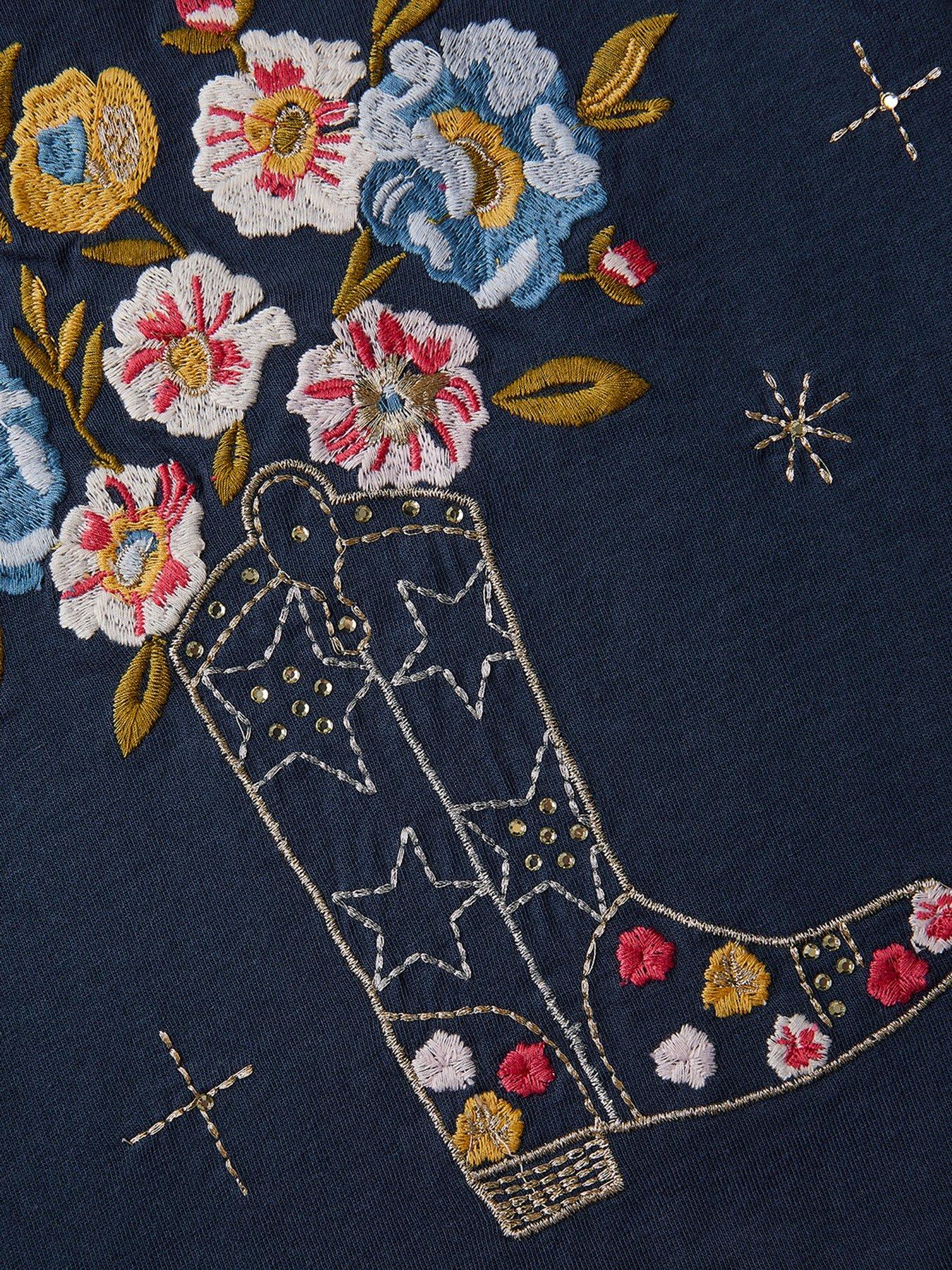 Image 4 of 4 of Monsoon Girls Cowboy Boot Floral T-shirt - Navy
