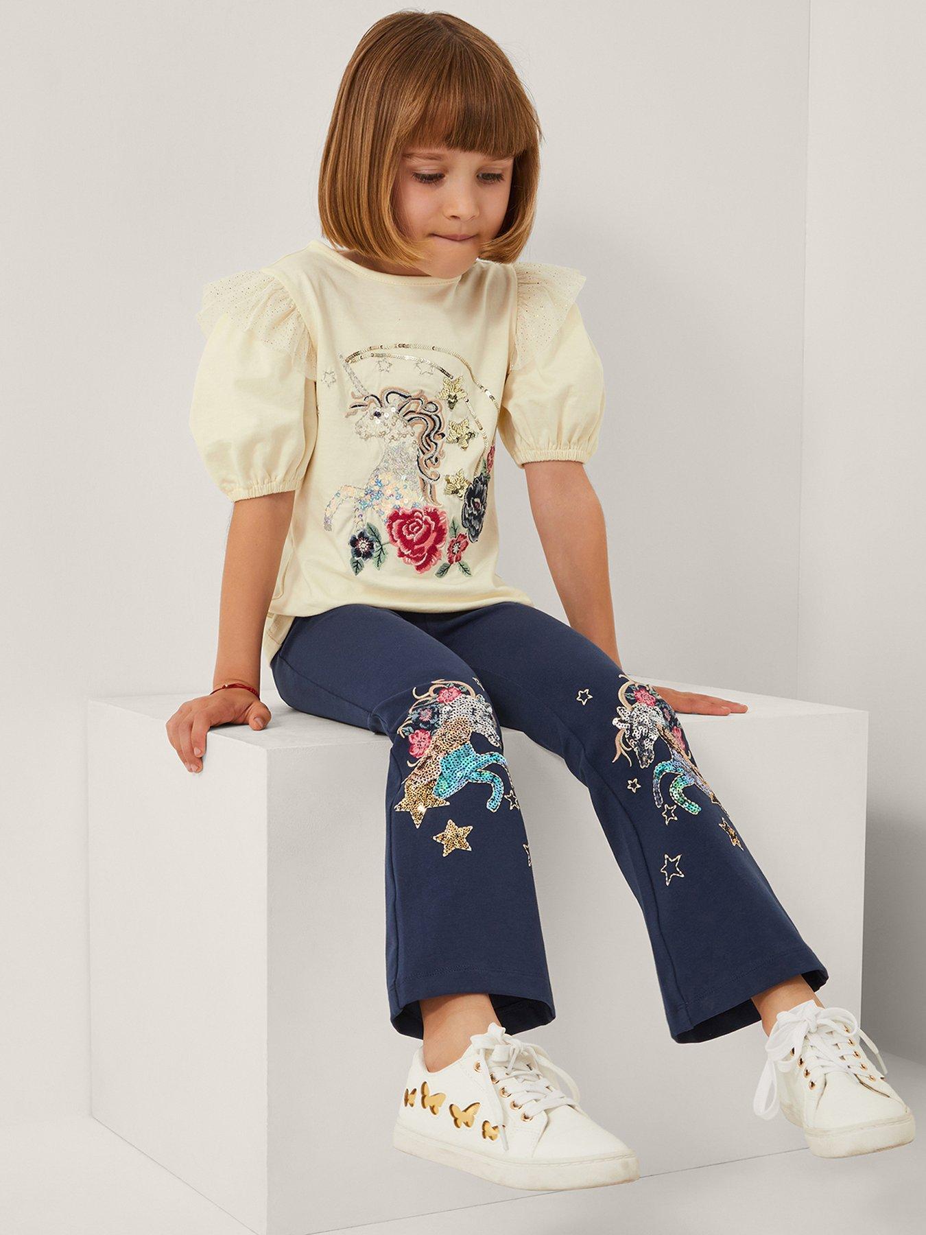 undefined Girls Unicorn Short Sleeve Tshirt  - Light Cream