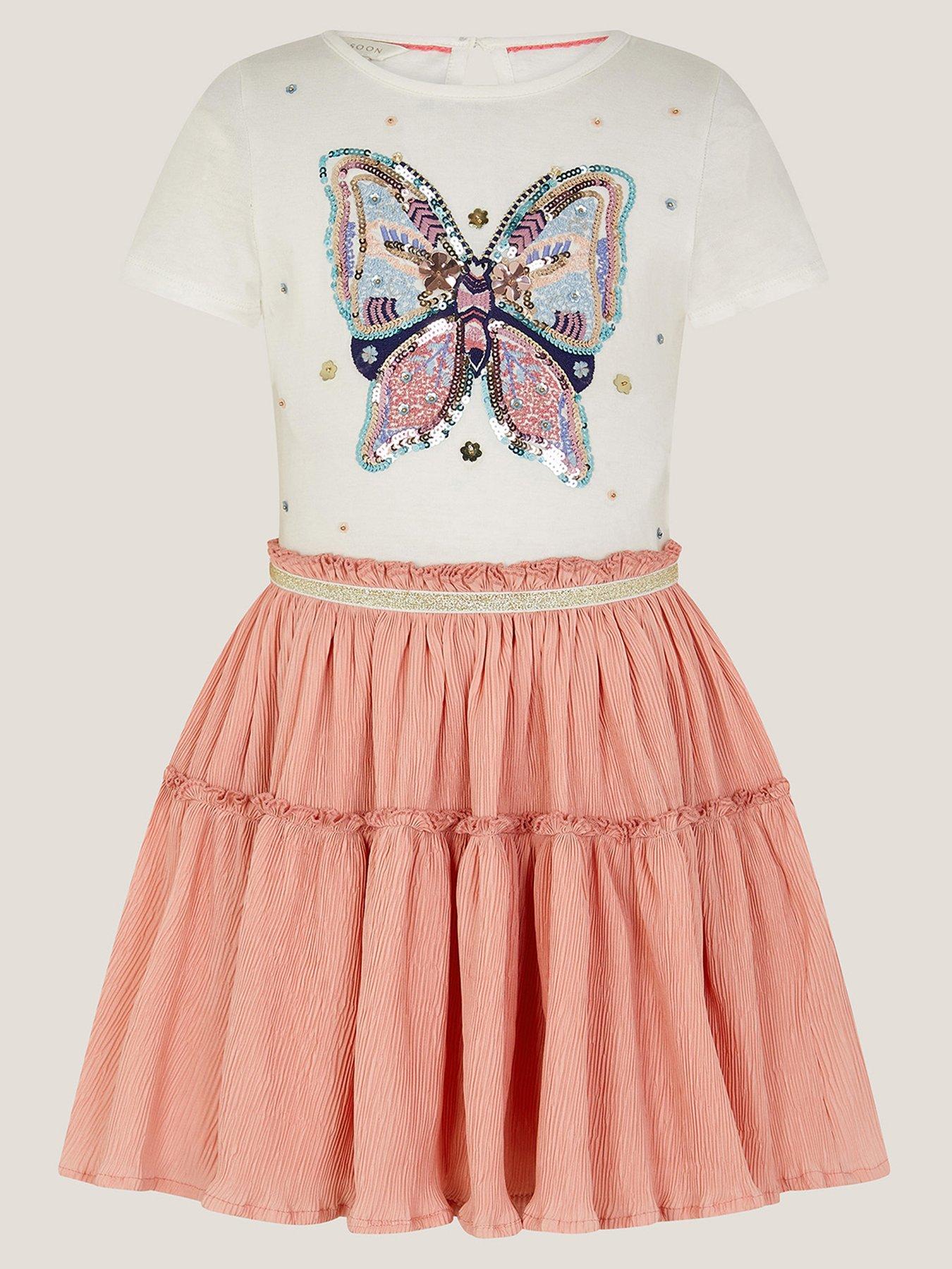 Image 2 of 4 of Monsoon Girls Butterfly Poly Text Disco Dress - Pink