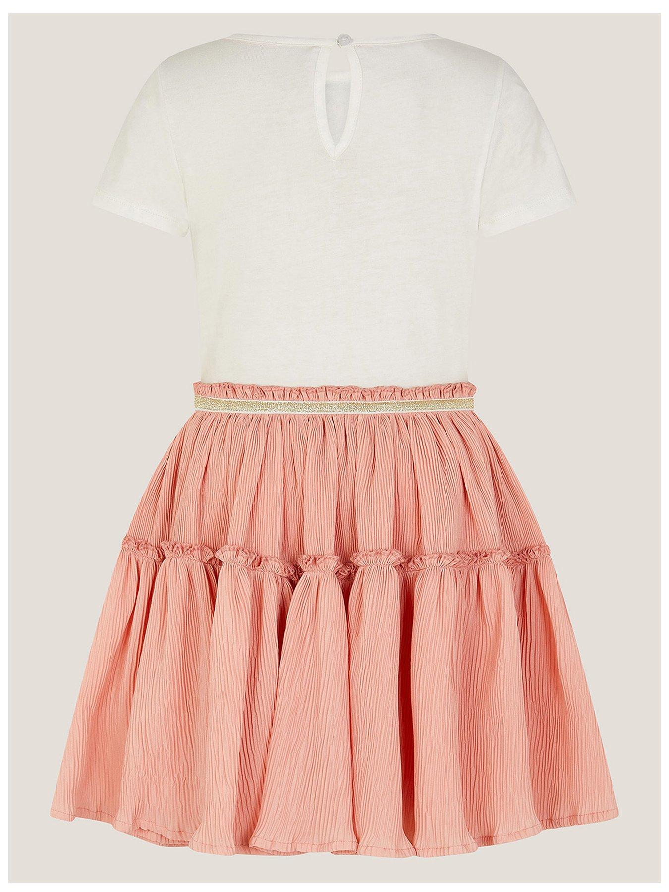 Image 3 of 4 of Monsoon Girls Butterfly Poly Text Disco Dress - Pink