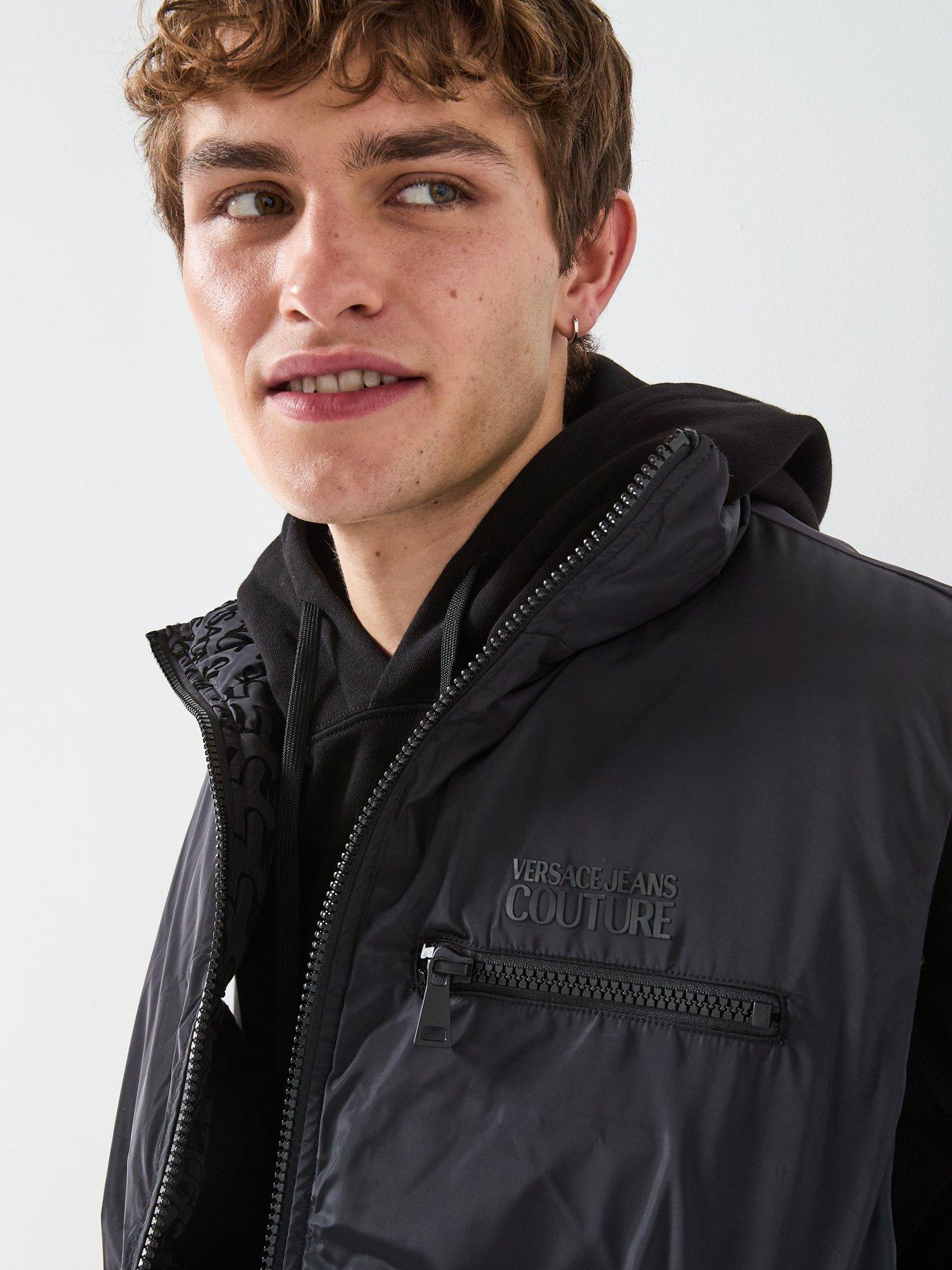  image of versace-jeans-couture-all-over-liquify-reversible-gilet-black