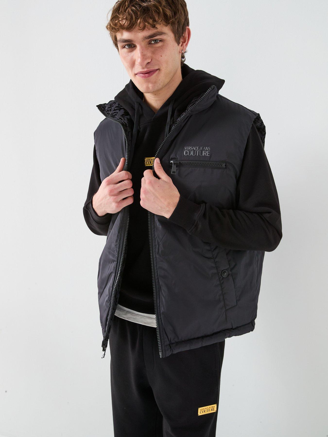  image of versace-jeans-couture-all-over-liquify-reversible-gilet-black